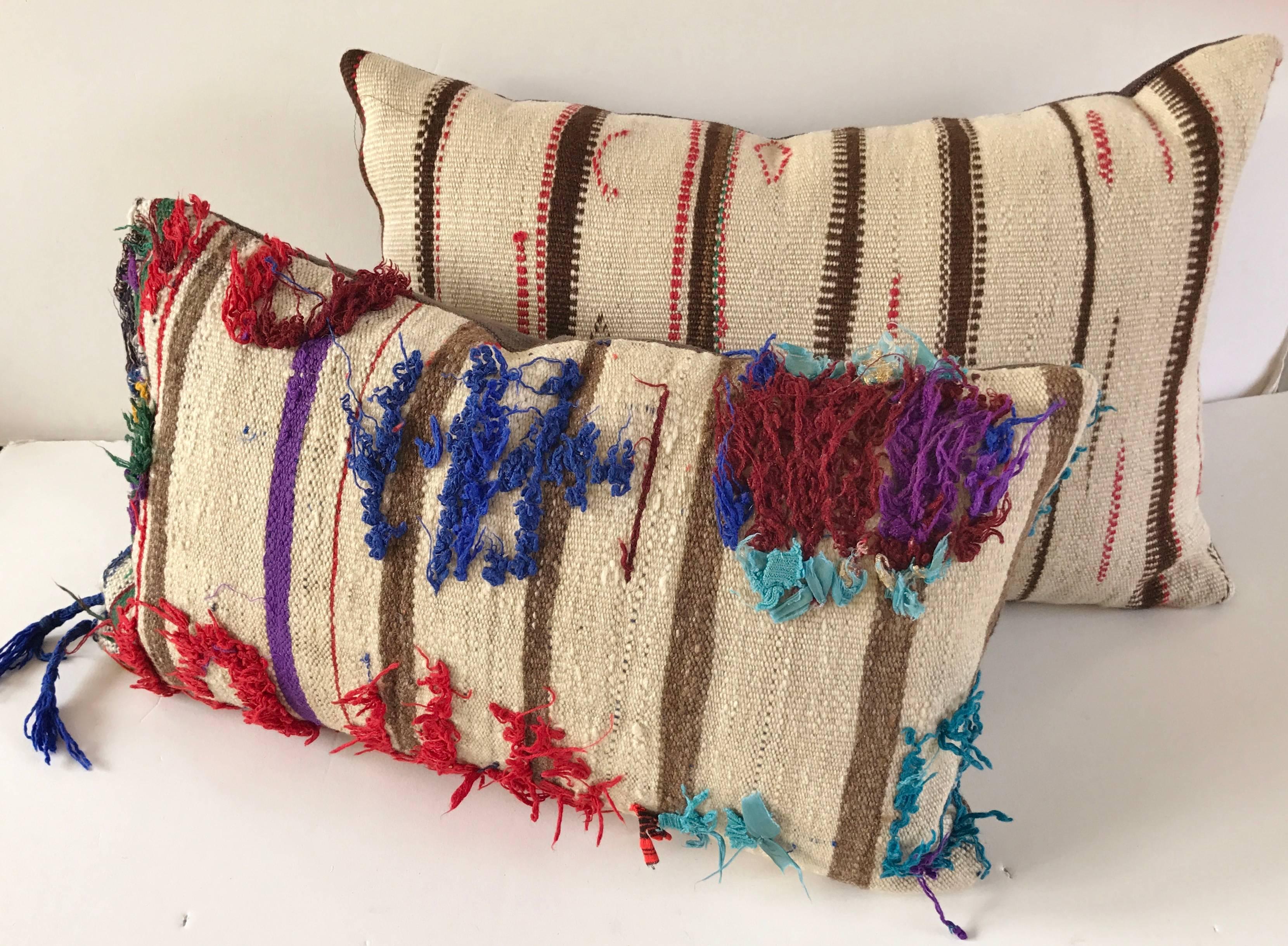 Custom Moroccan Pillow Cut from a Vintage Hand-Loomed Wool Berber Rug For Sale 1