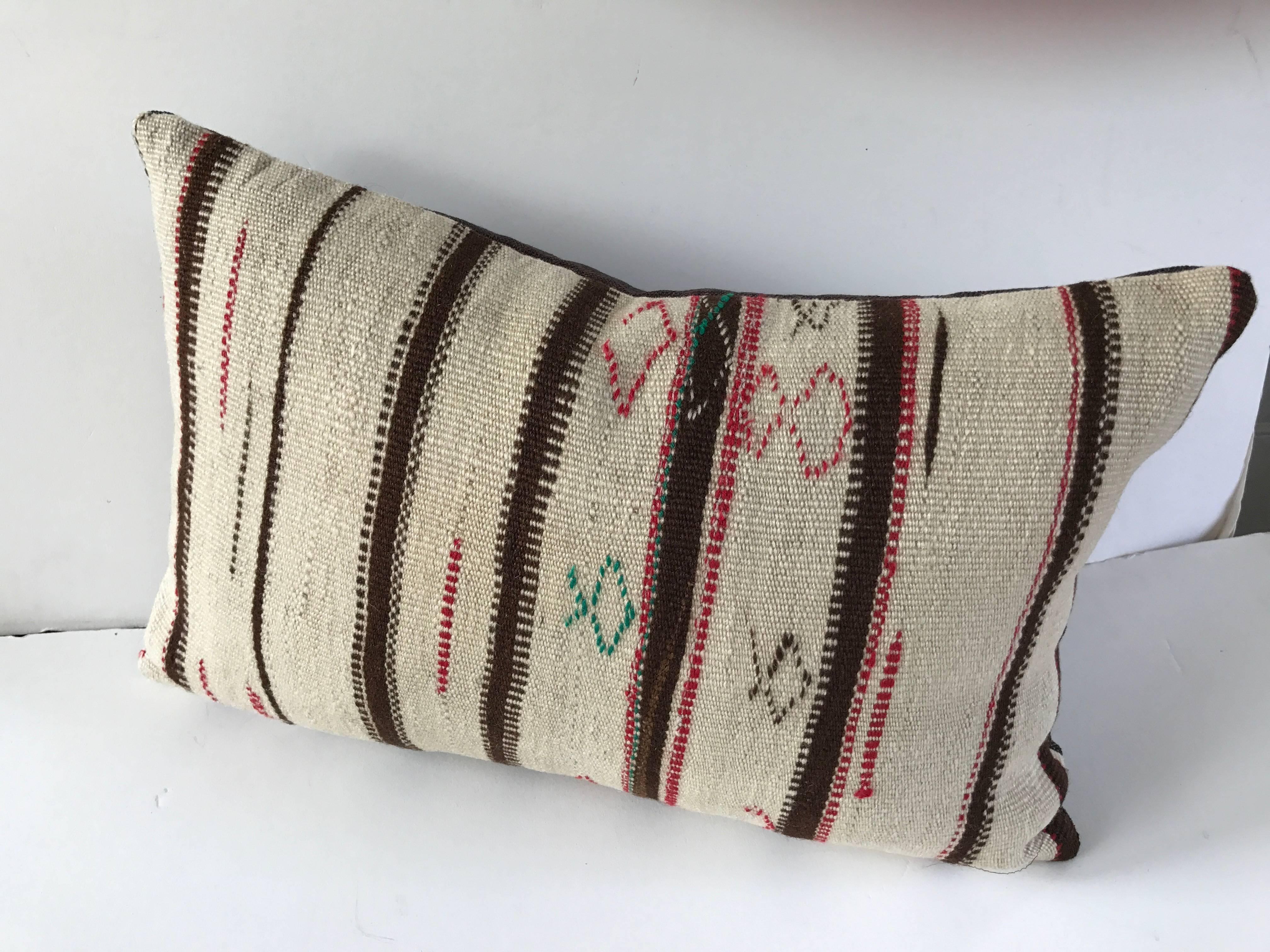 Custom Moroccan Pillow Cut from a Hand-Loomed Wool Vintage Rug In Good Condition In Glen Ellyn, IL