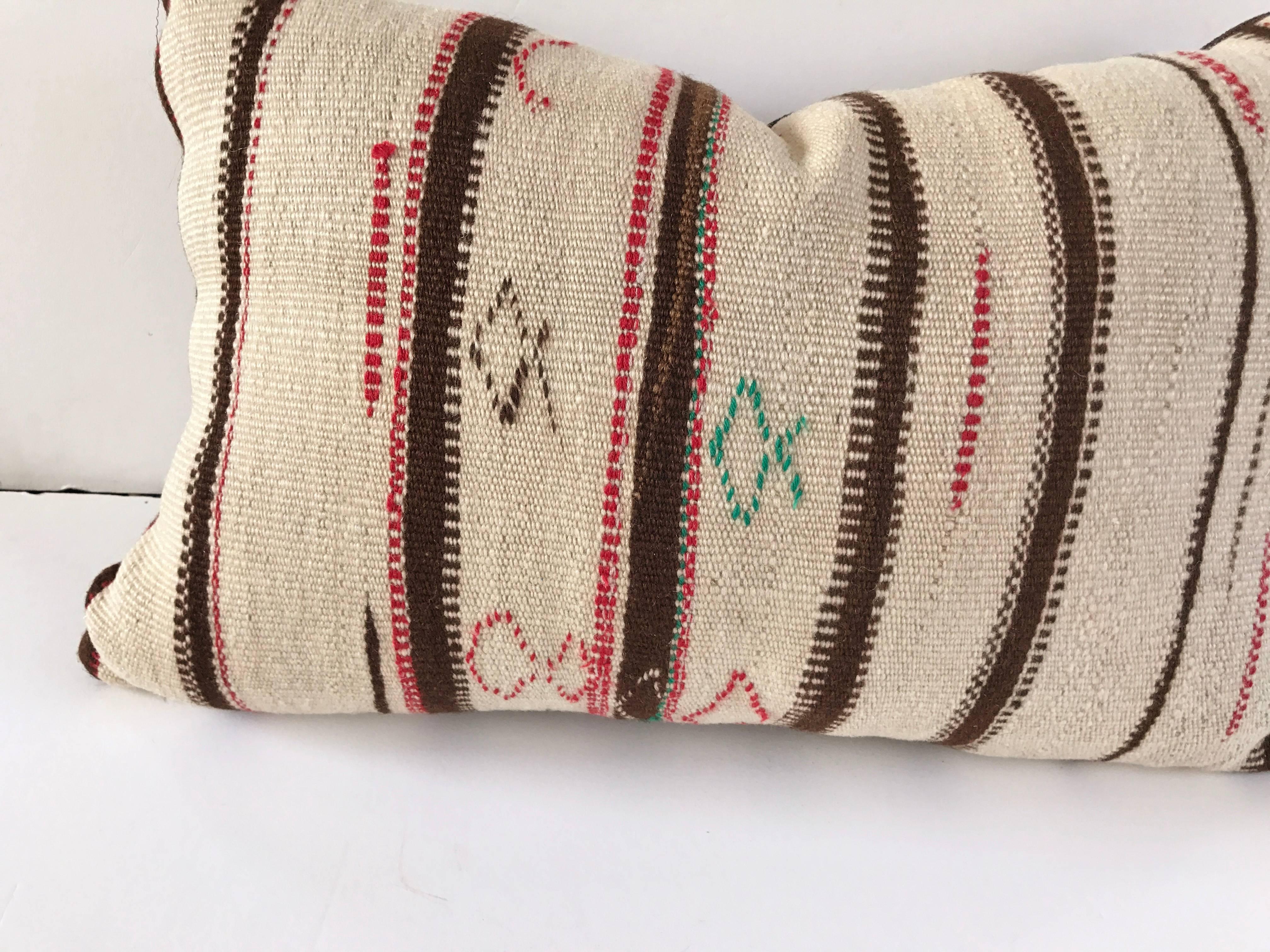 Custom Moroccan Pillow Cut from a Hand-Loomed Wool Vintage Rug 1