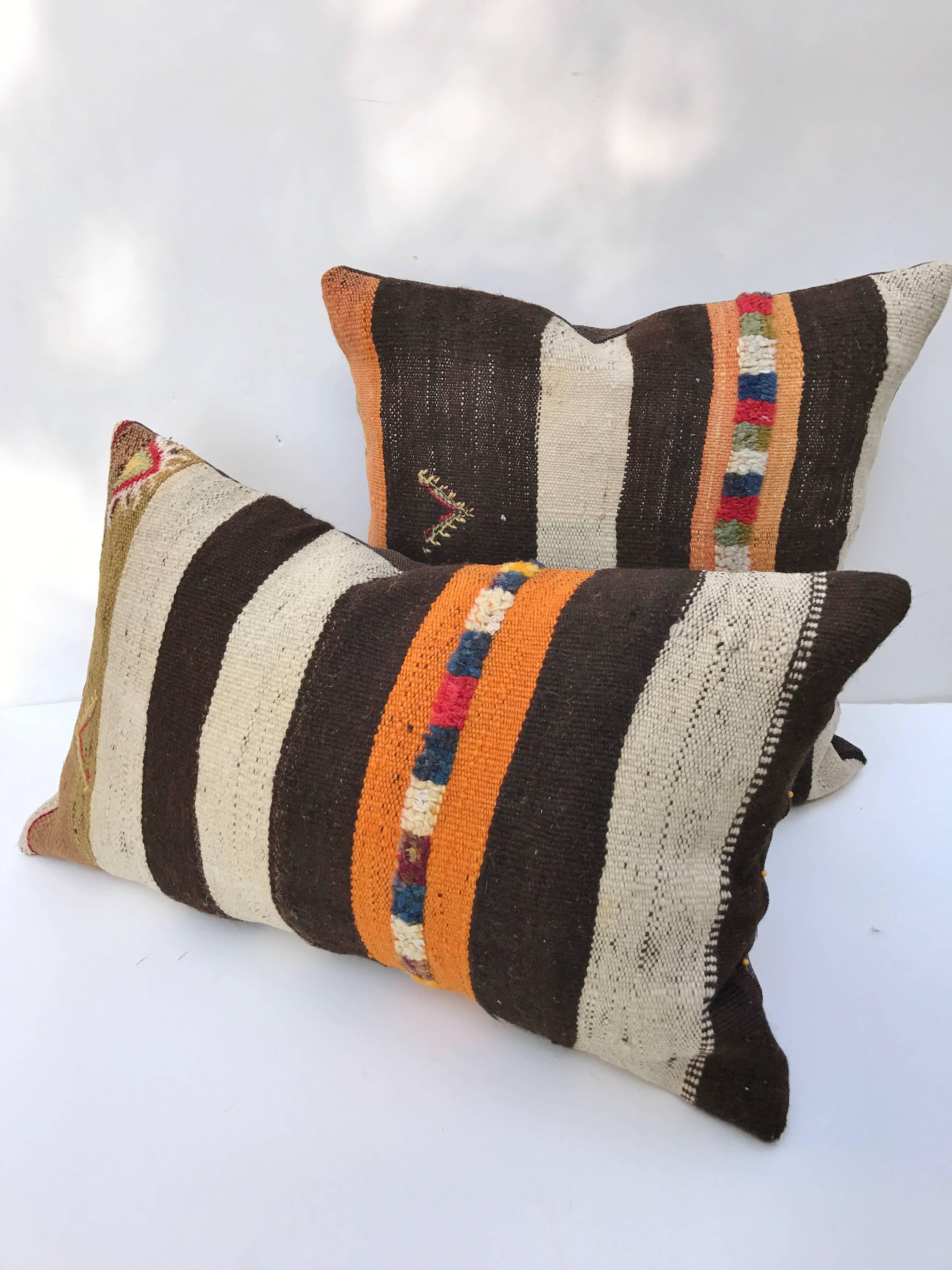 Custom Moroccan Pillow Cut from a Hand Loomed Wool Berber Rug For Sale 1
