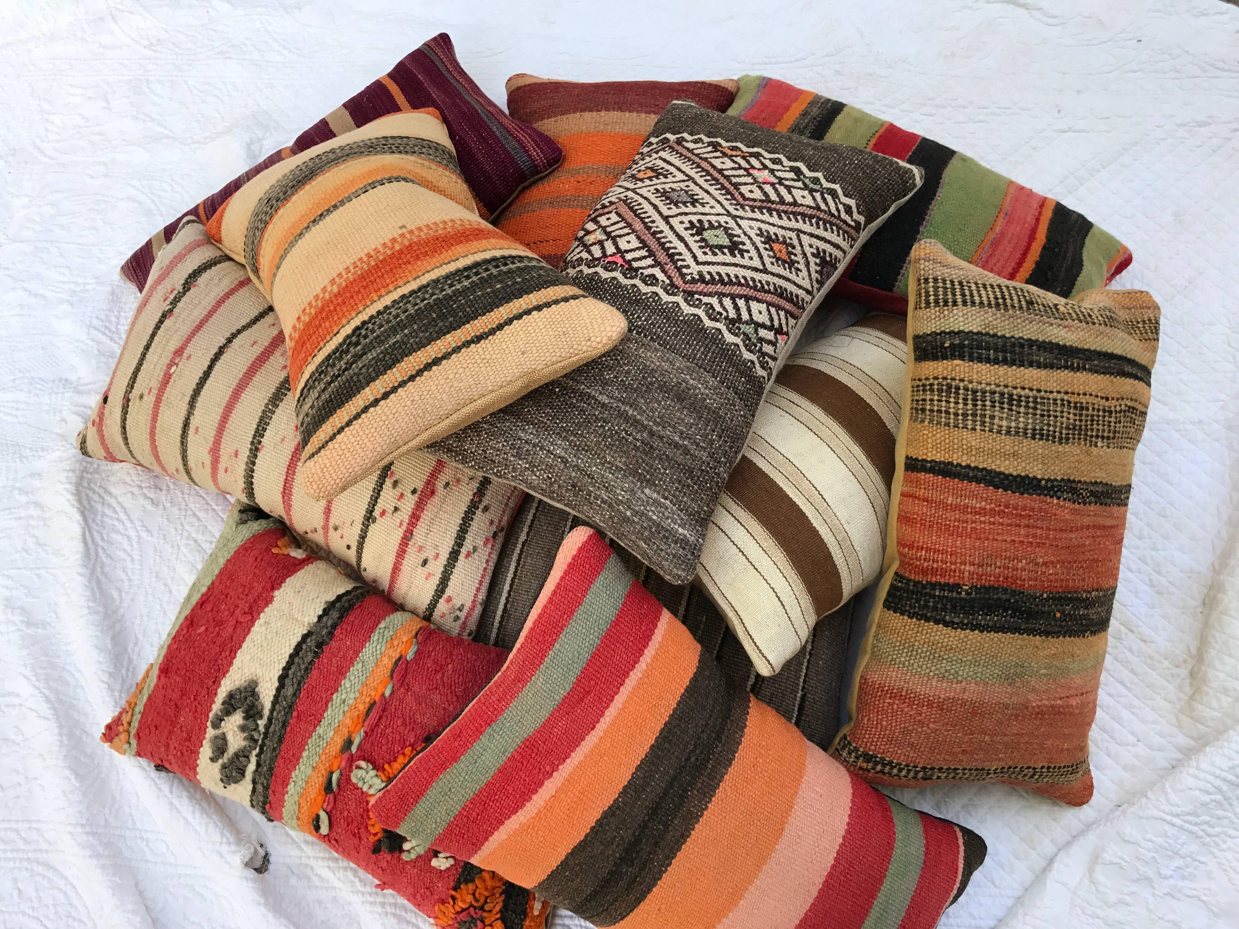20th Century Custom Moroccan Pillow Cut from a Vintage Hand-Loomed Wool Berber Blanket