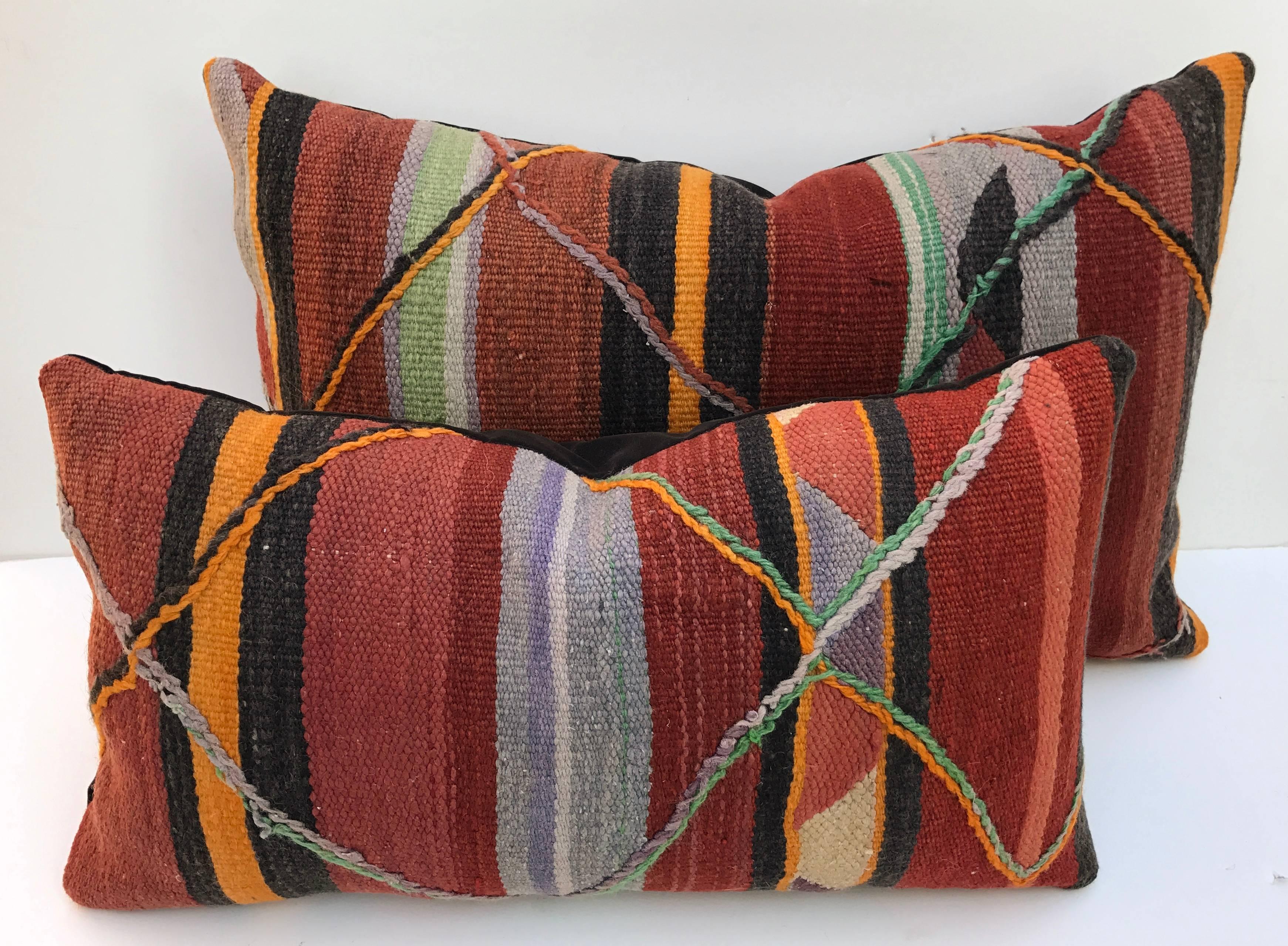 Custom Moroccan Pillow Cut from a Vintage Hand-Loomed Wool Berber Rug For Sale 1