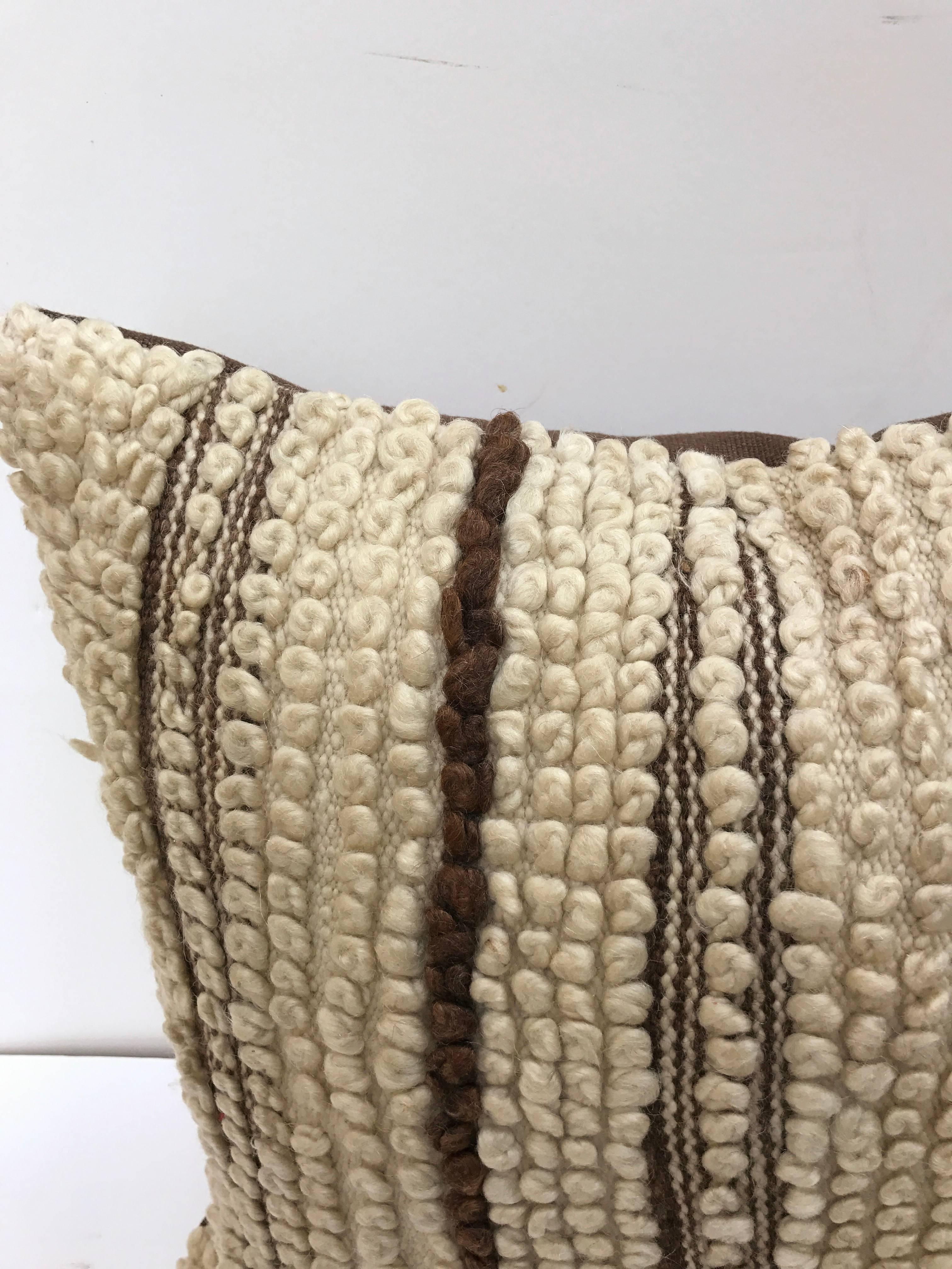 Custom Moroccan Pillow Cut from a Hand-Loomed Wool Berber Rug In Excellent Condition For Sale In Glen Ellyn, IL