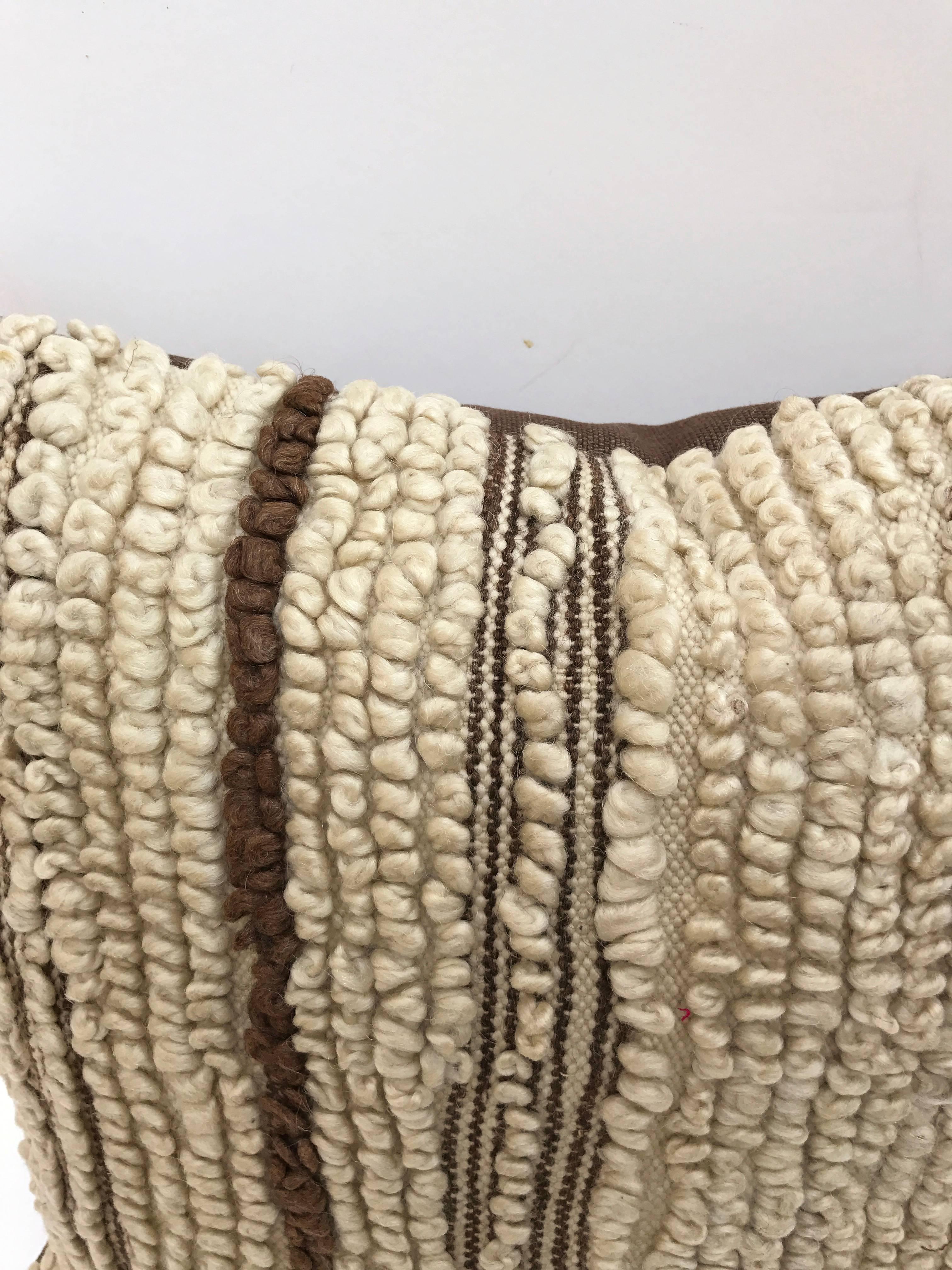 Custom Moroccan Pillow Cut from a Hand-Loomed Wool Berber Rug In Excellent Condition For Sale In Glen Ellyn, IL