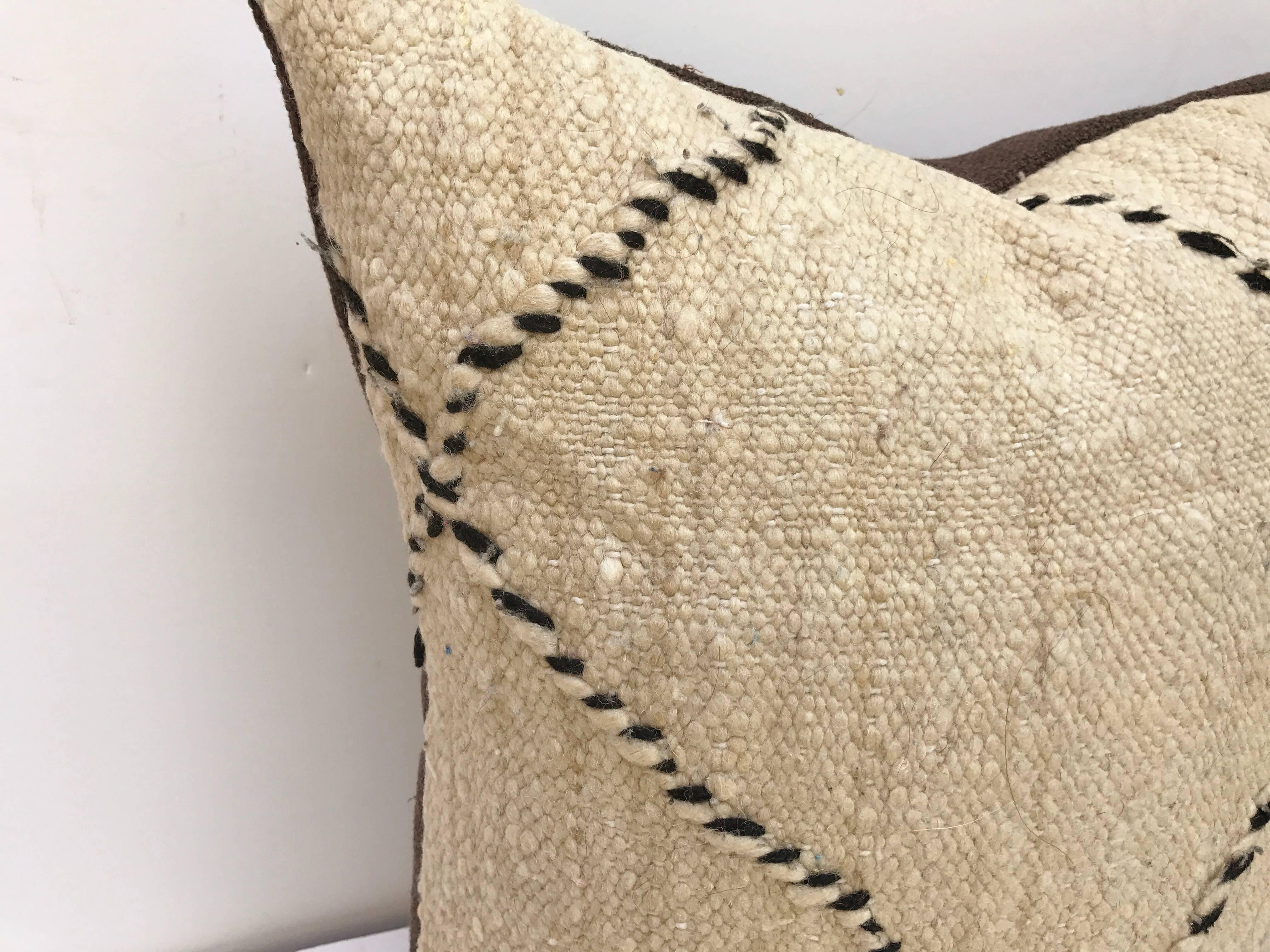 Custom Moroccan Pillow Cut from a Hand-Loomed Wool Moroccan Berber Rug In Excellent Condition For Sale In Glen Ellyn, IL