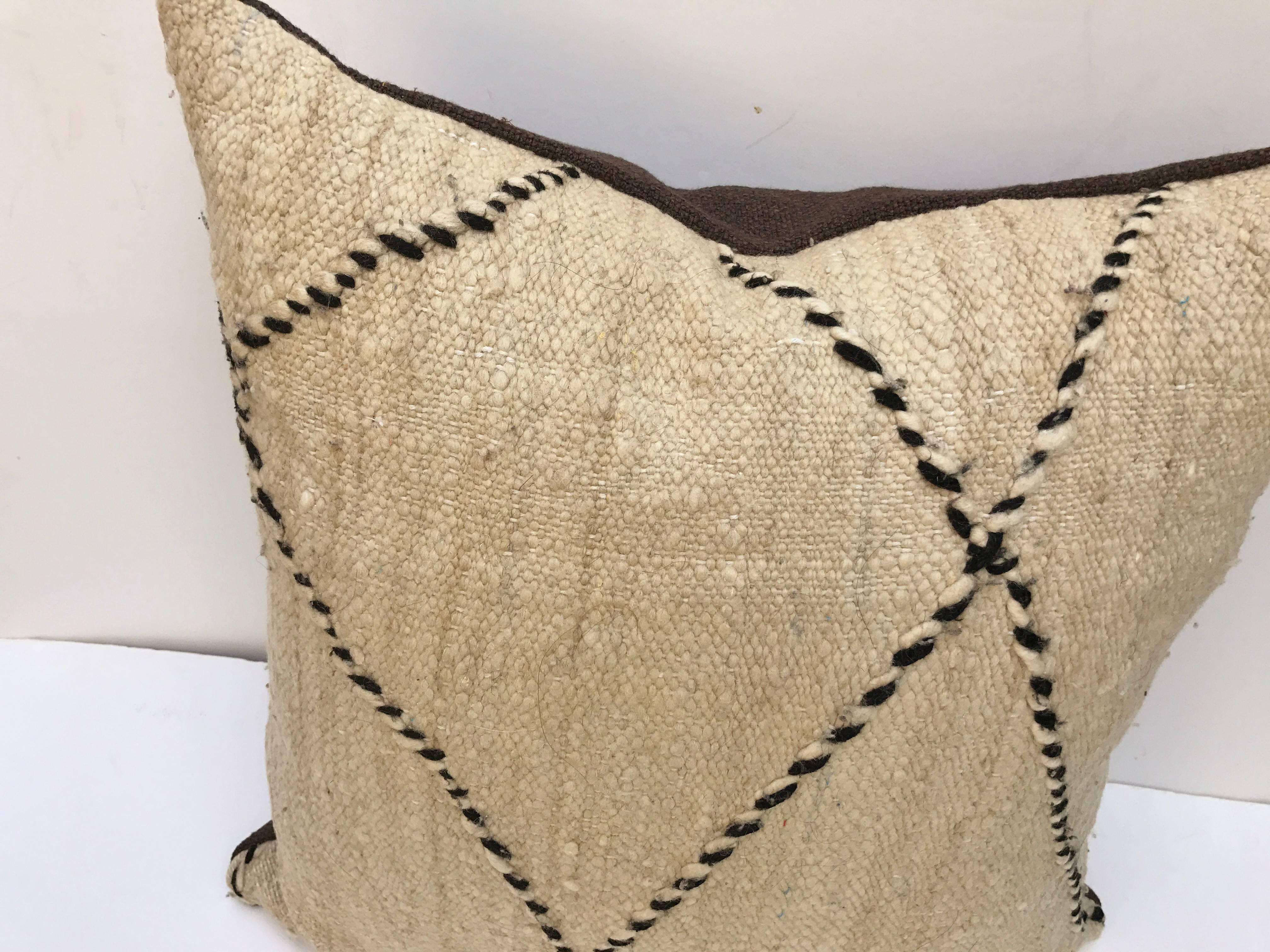 20th Century Custom Moroccan Pillow Cut from a Hand-Loomed Wool Moroccan Berber Rug For Sale