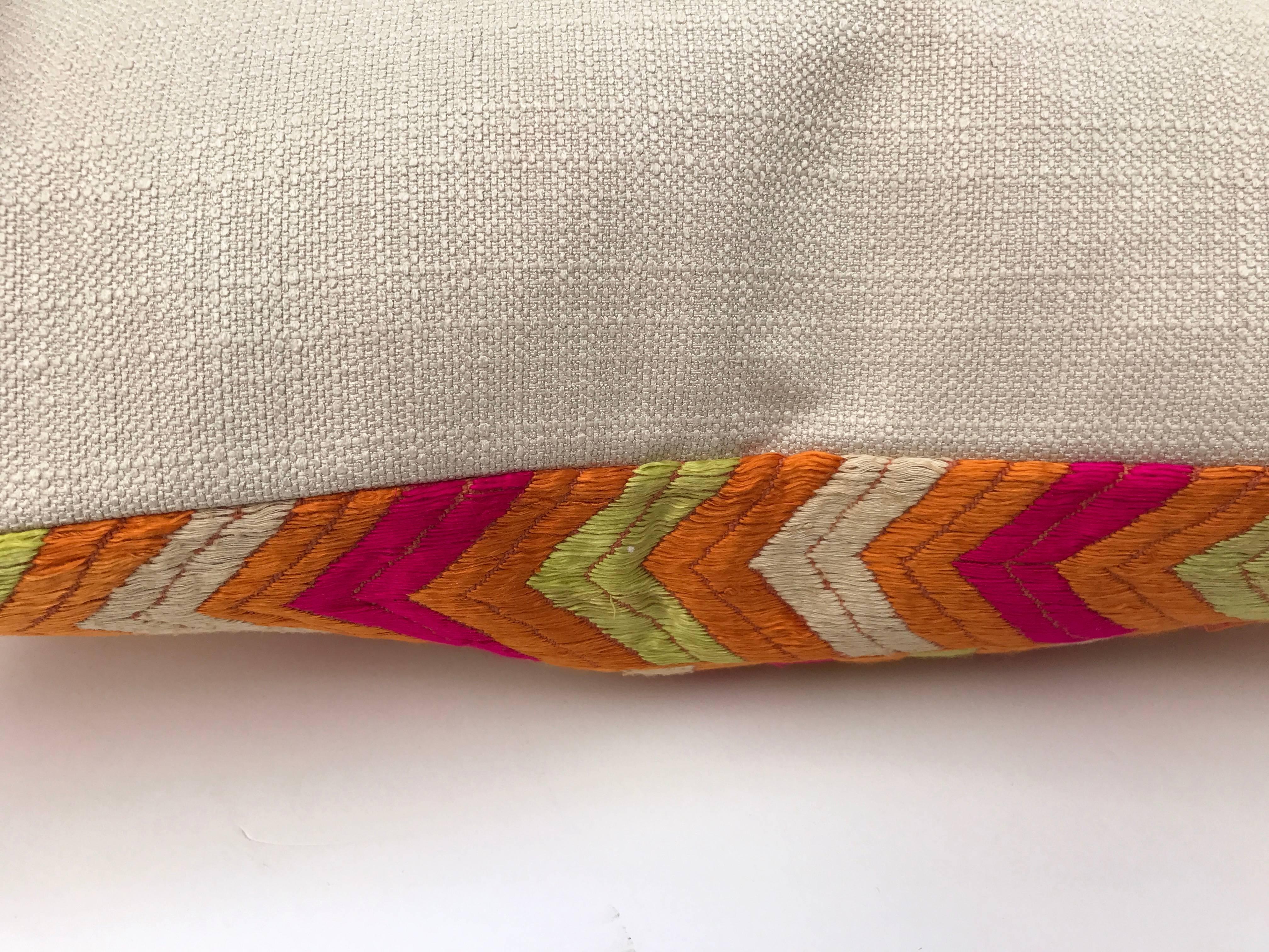 Indian Custom Pair of Silk Embroidered Phulkari Bagh Pillow, Punjab, India For Sale