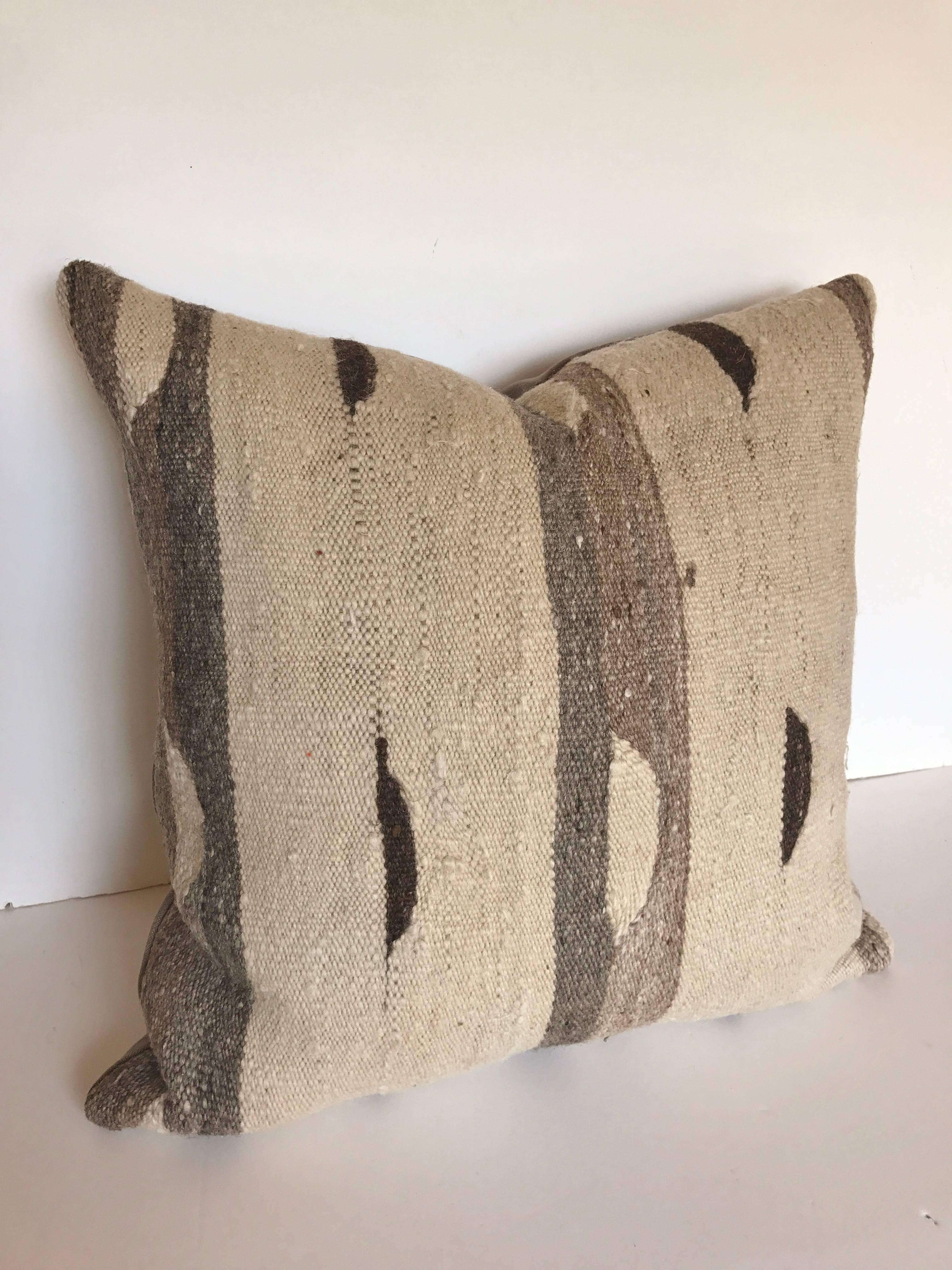 Custom Moroccan Pillows Cut from a Wool Vintage Ourika Kilim, Atlas Mountains In Good Condition In Glen Ellyn, IL