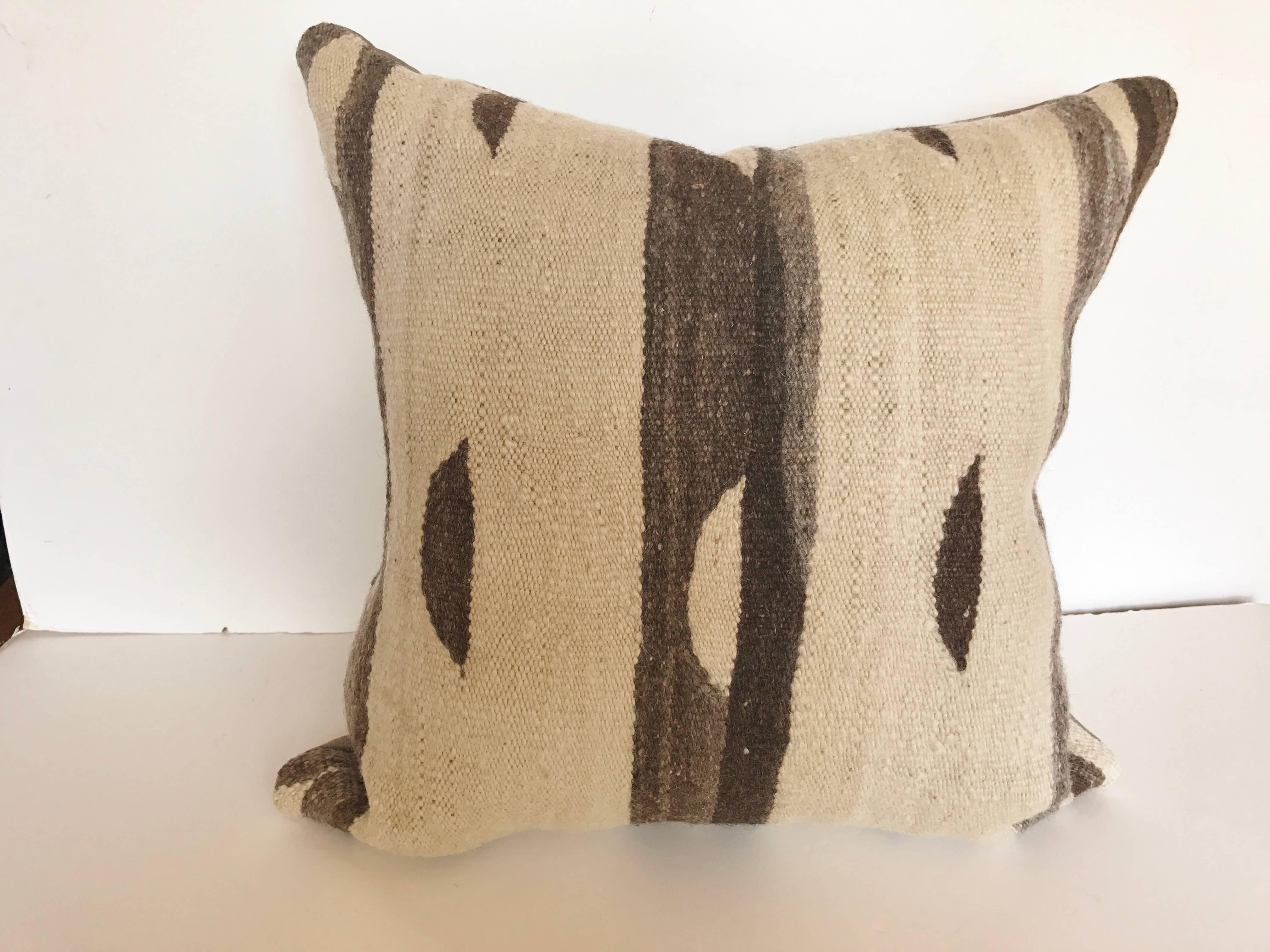 20th Century Custom Moroccan Pillows Cut from a Wool Vintage Ourika Kilim, Atlas Mountains