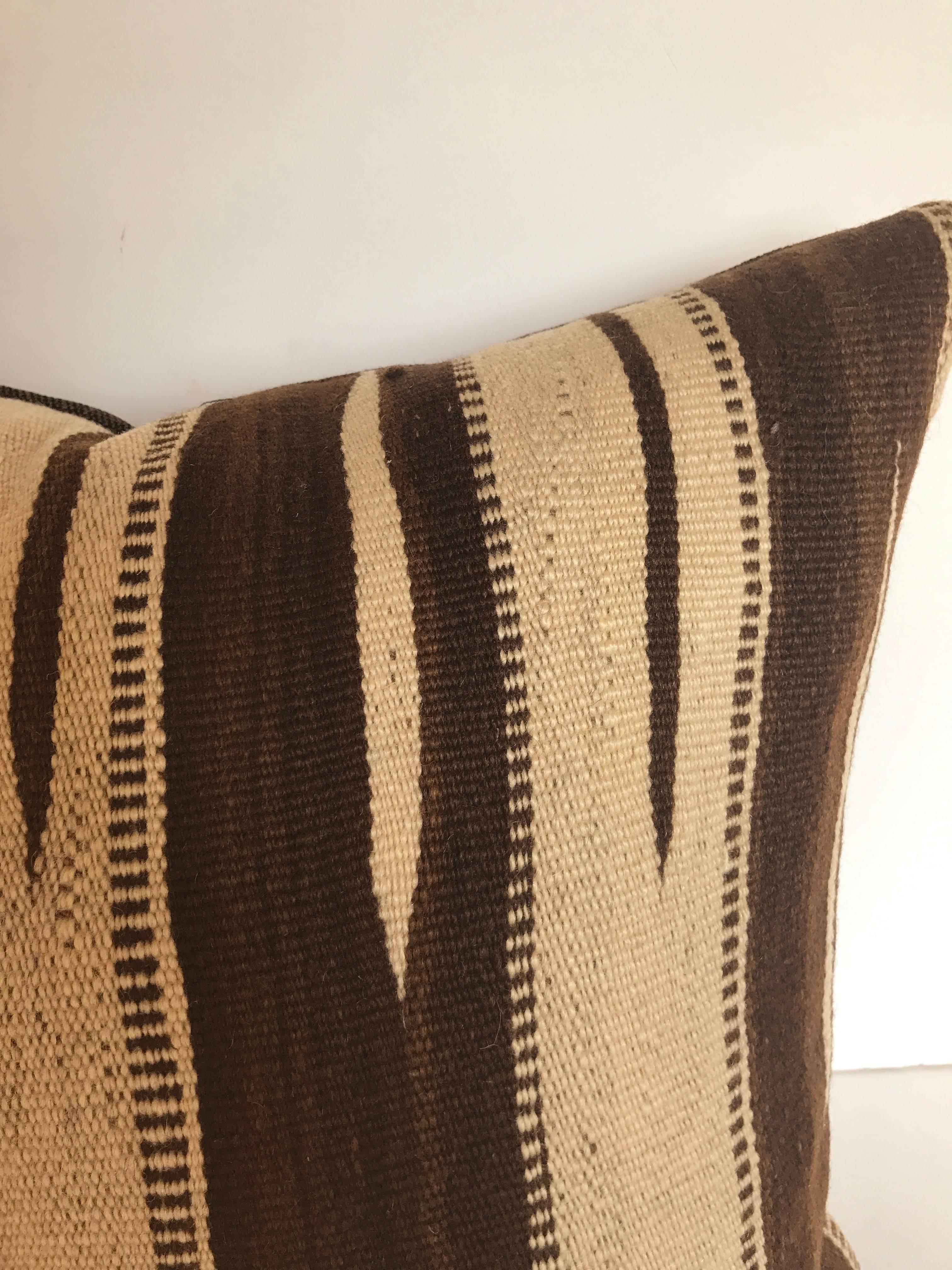 Custom Moroccan Pillow Cut from a Vintage Hand Loomed Wool Ourika Kilim In Good Condition For Sale In Glen Ellyn, IL