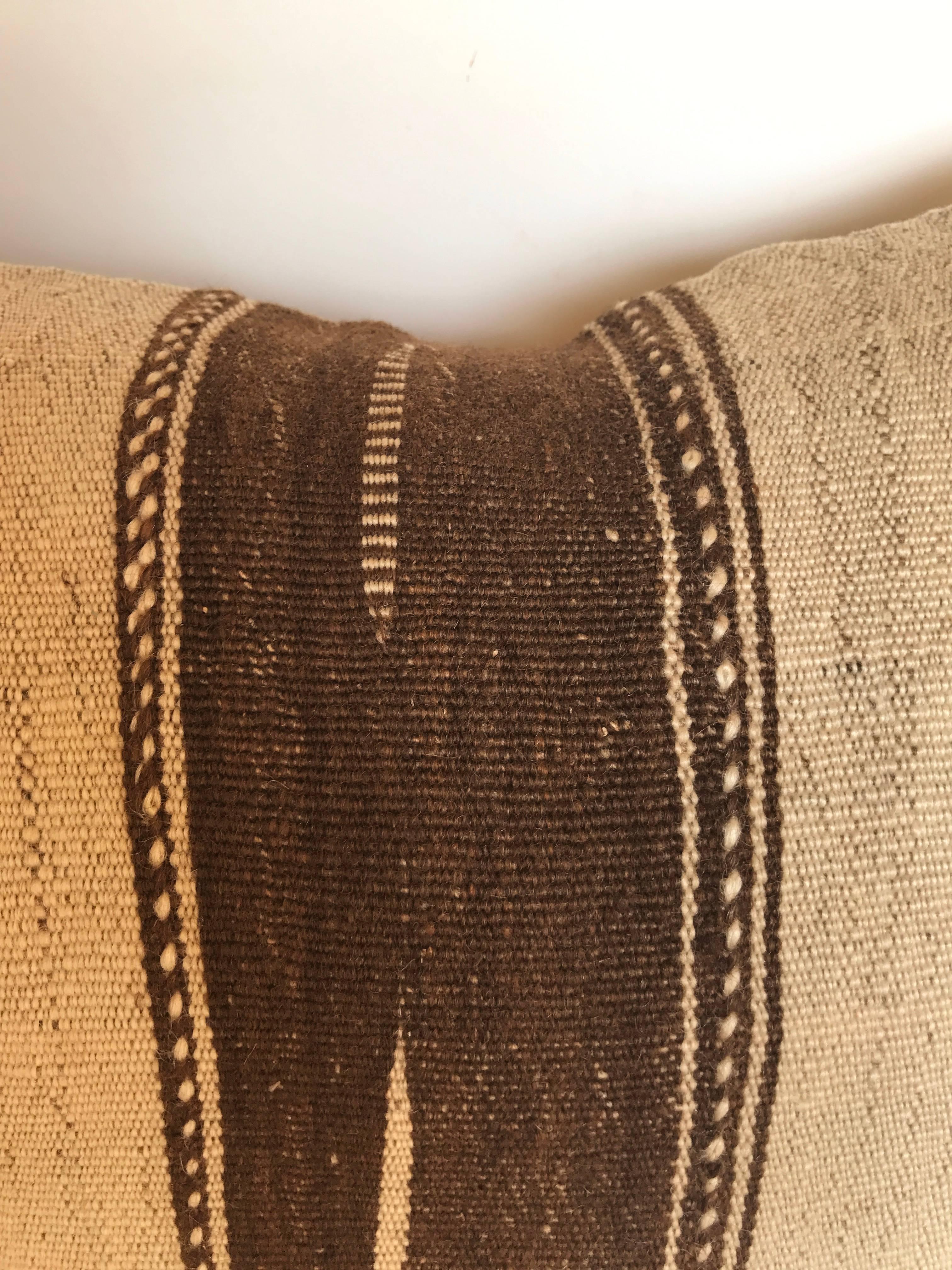 Custom Moroccan Pillow Cut from a Vintage Wool Hand Loomed Ourika Kilim In Good Condition In Glen Ellyn, IL