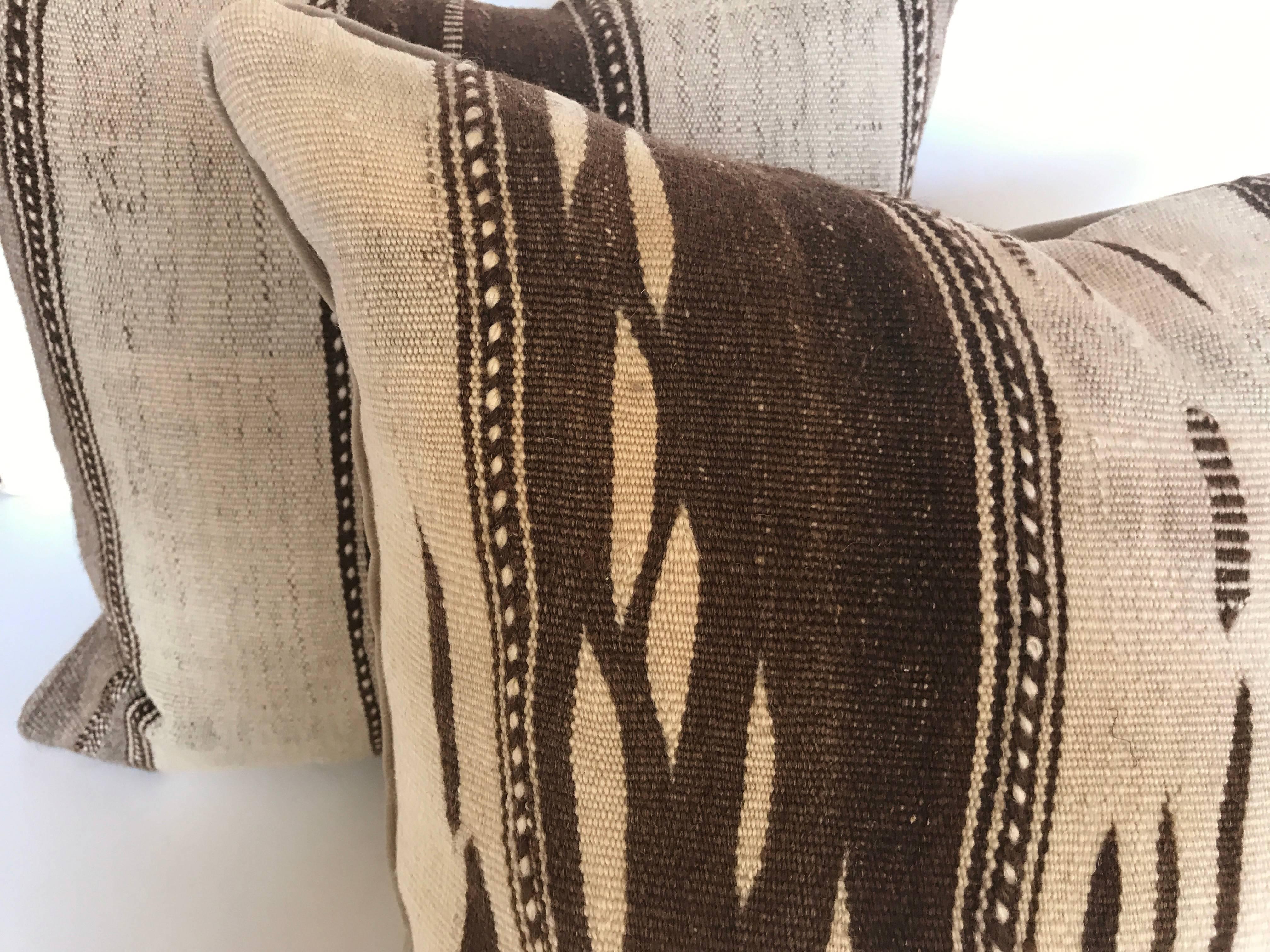 Custom Moroccan Pillow Cut from a Vintage Hand Loomed Wool Ourika Kilim Rug 2