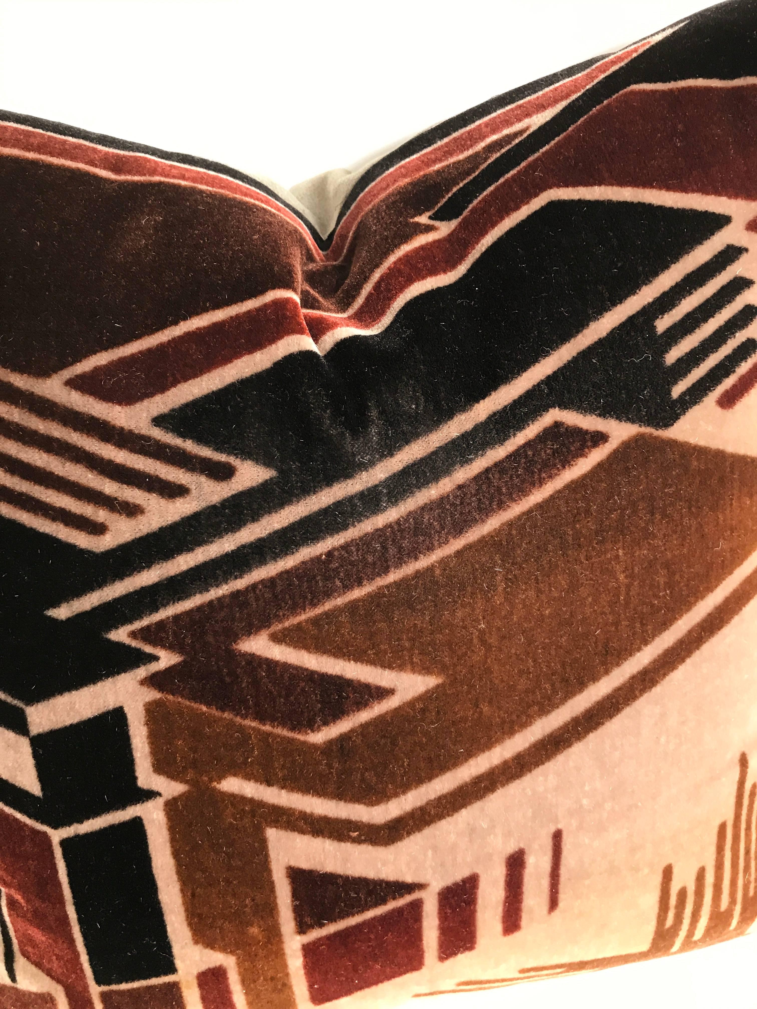 Art Deco Custom Pillow Cut from a Rare Hand Blocked Mohair Amsterdam School Textile For Sale