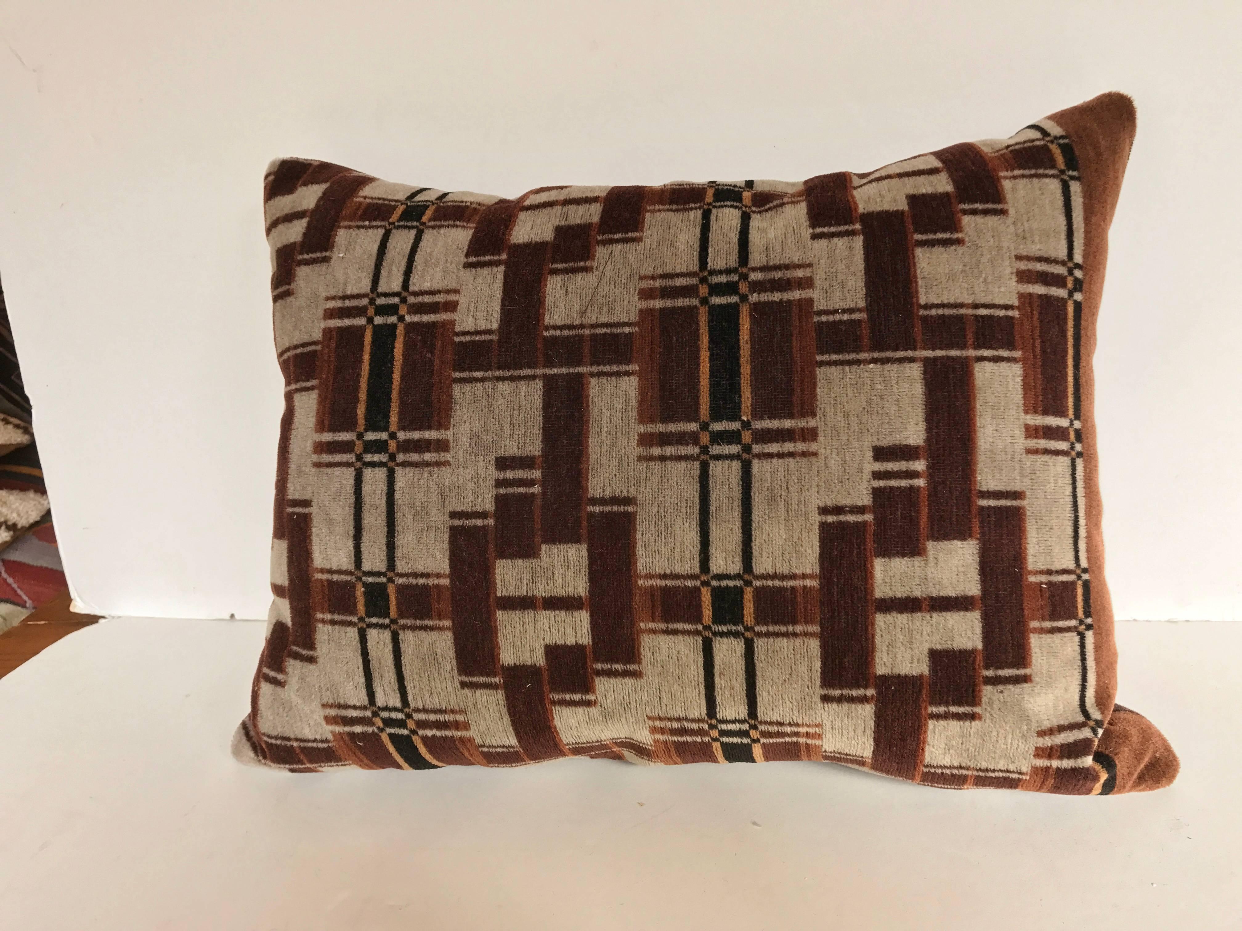 Dutch Custom Pillow Cut from a Rare Hand-Blocked Mohair, Amsterdam School Textile