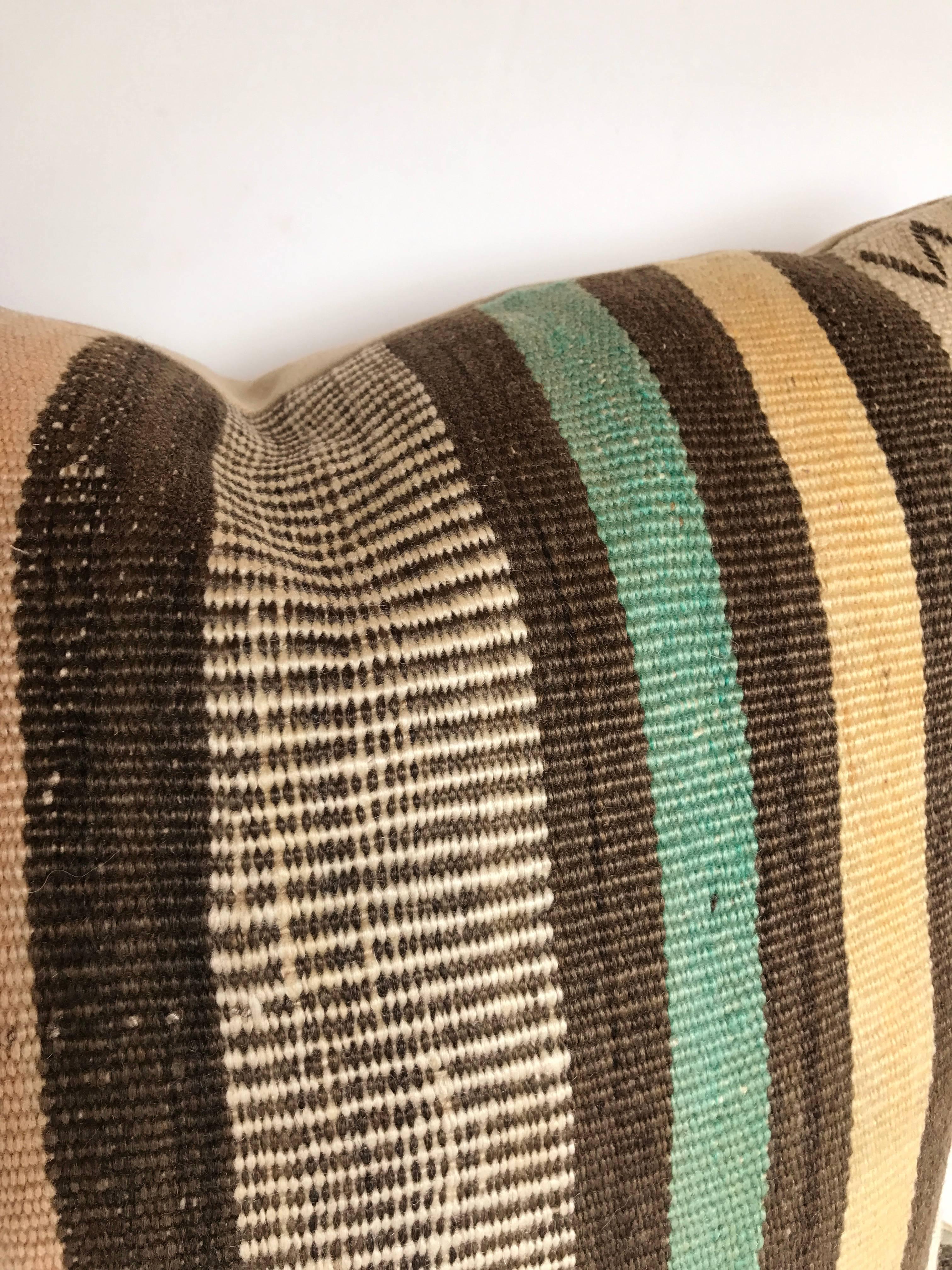 Hand-Woven Custom Pillow Cut from a Vintage Hand-Loomed Wool Moroccan Rug, Atlas Mountains For Sale