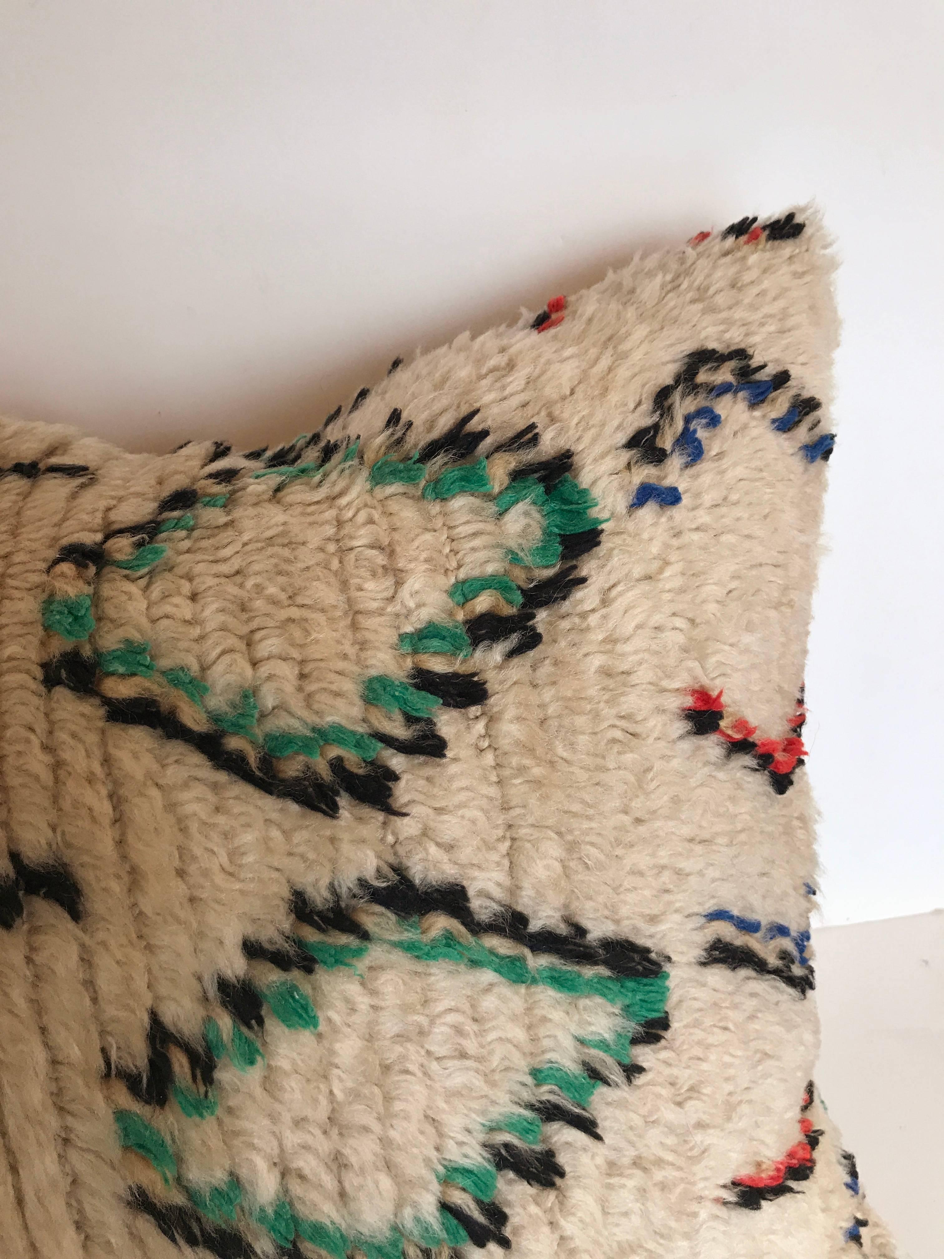20th Century Custom Pillow Cut from a Vintage Hand Loomed Wool Moroccan Beni Ouarain Rug