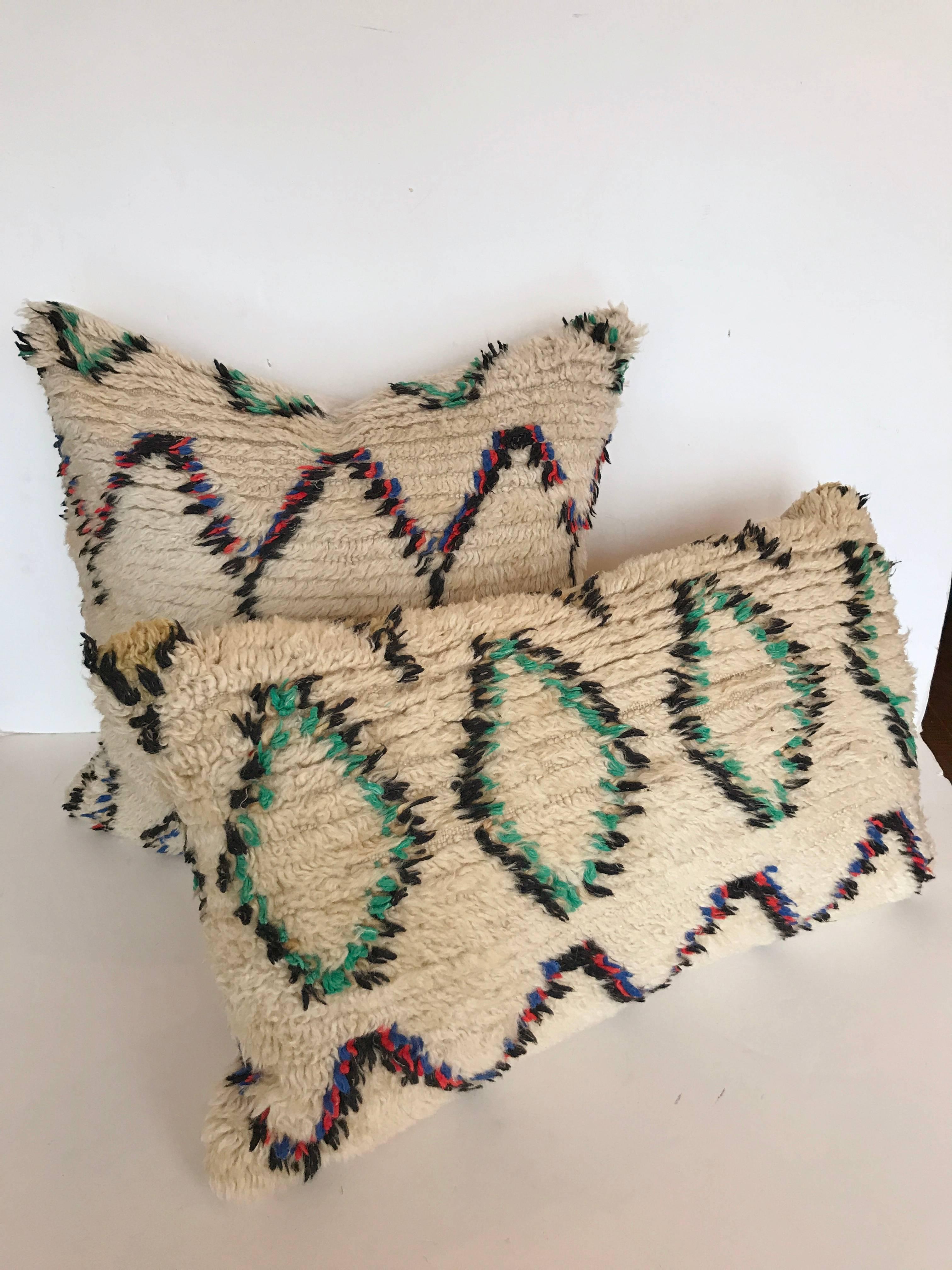 Custom Pillow Cut from a Vintage Hand Loomed Wool Moroccan Beni Ouarain Rug 2