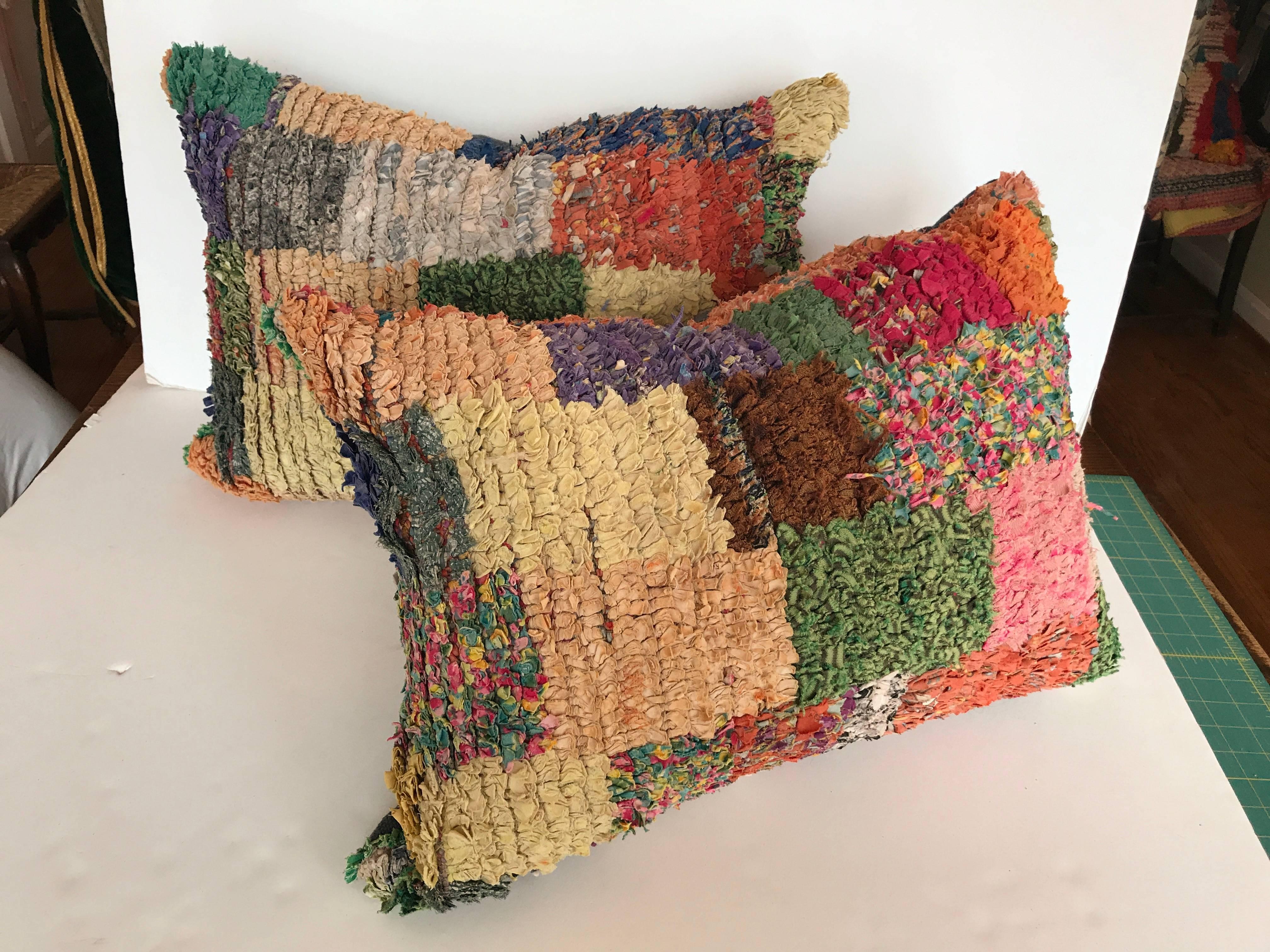 Custom Pillow Cut from a Vintage Moroccan Hand-Loomed Bouchouite Berber Rug In Good Condition In Glen Ellyn, IL