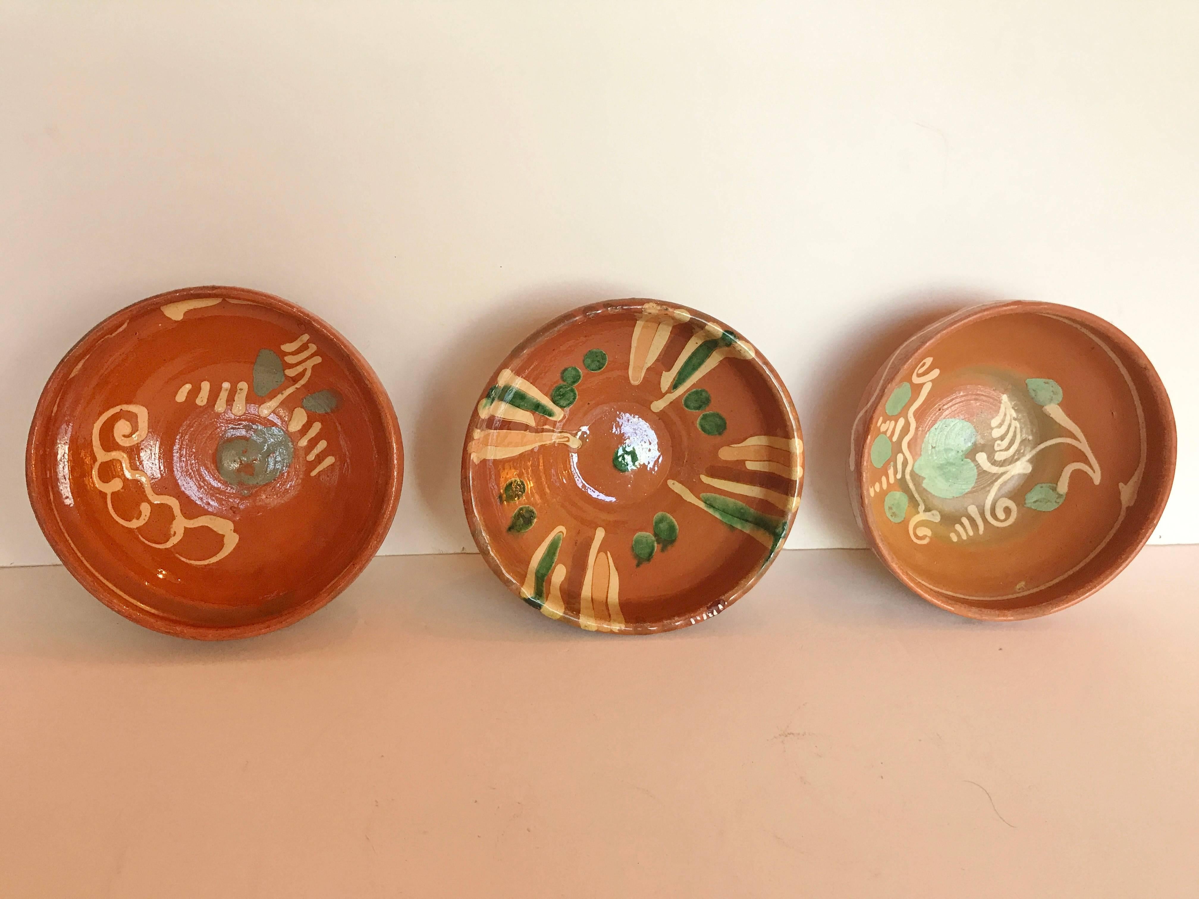 Transylvania Vintage Pottery, Hand-Painted Redware Bowls, Folk Art For Sale 1
