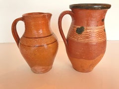 Transylvania Vintage Pottery Pitchers, Hand-Painted Redware Folk Art, Romania