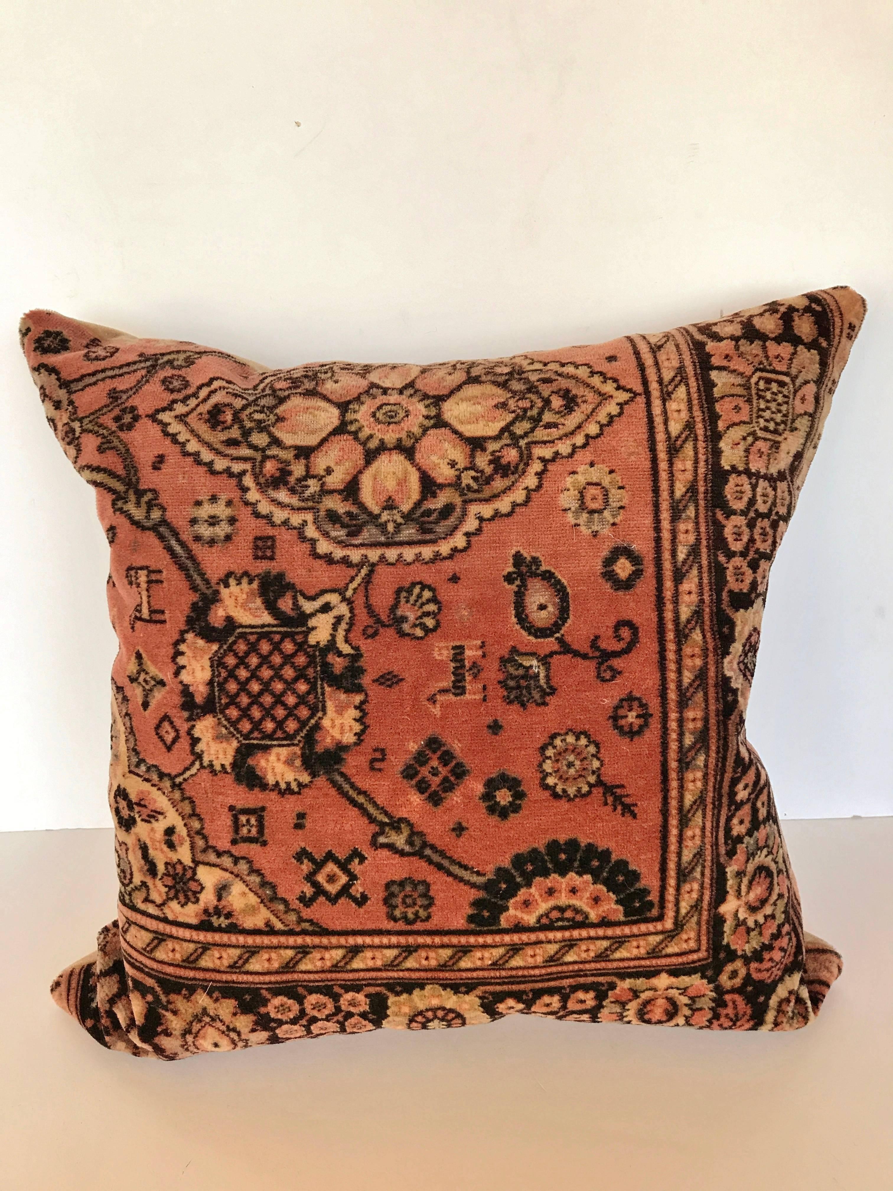 Custom Pillow cut from a Vintage wool Mohair textile from the Netherlands.  It has a soft hand and with an oriental rug design.  It was used on the dining table during the winter months covered with a white linen cloth while dining.  The pillow is