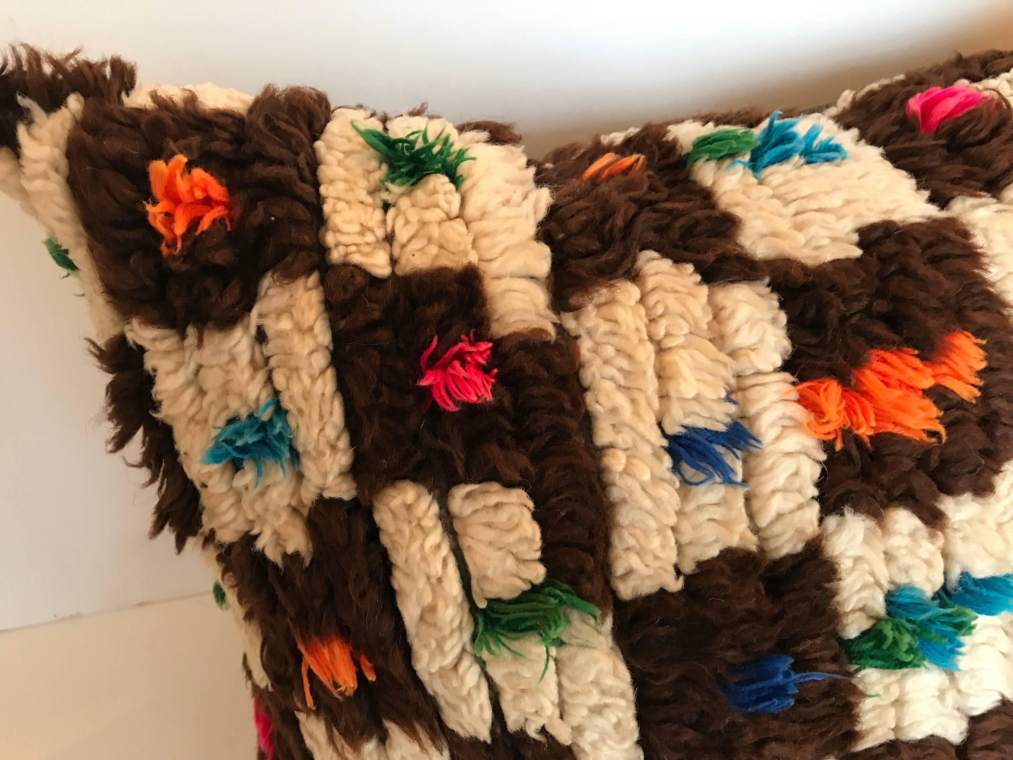 Custom Pillow Cut from a Hand Loomed Wool Moroccan Rug, Atlas Mountains In Excellent Condition For Sale In Glen Ellyn, IL