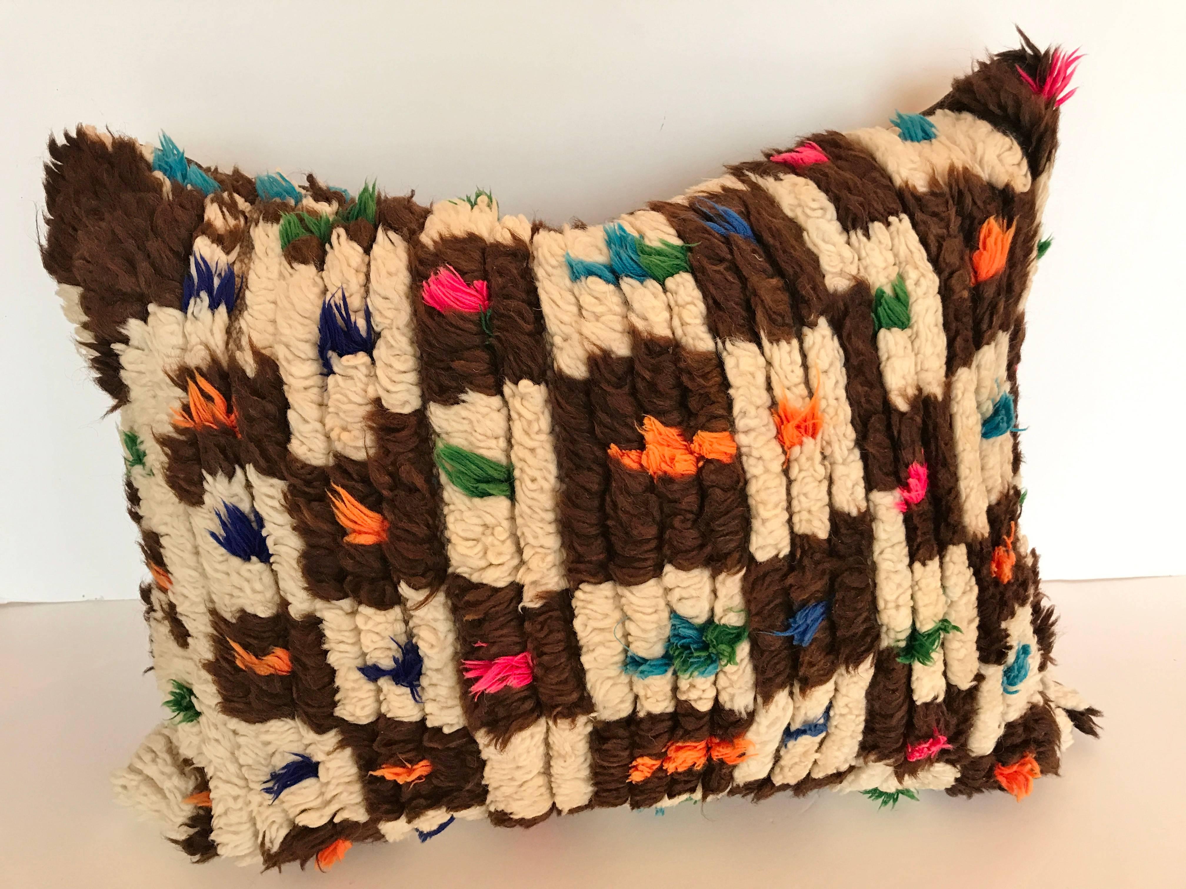 Custom Pillow Cut from a Hand Loomed Wool Moroccan Rug, Atlas Mountains For Sale 2