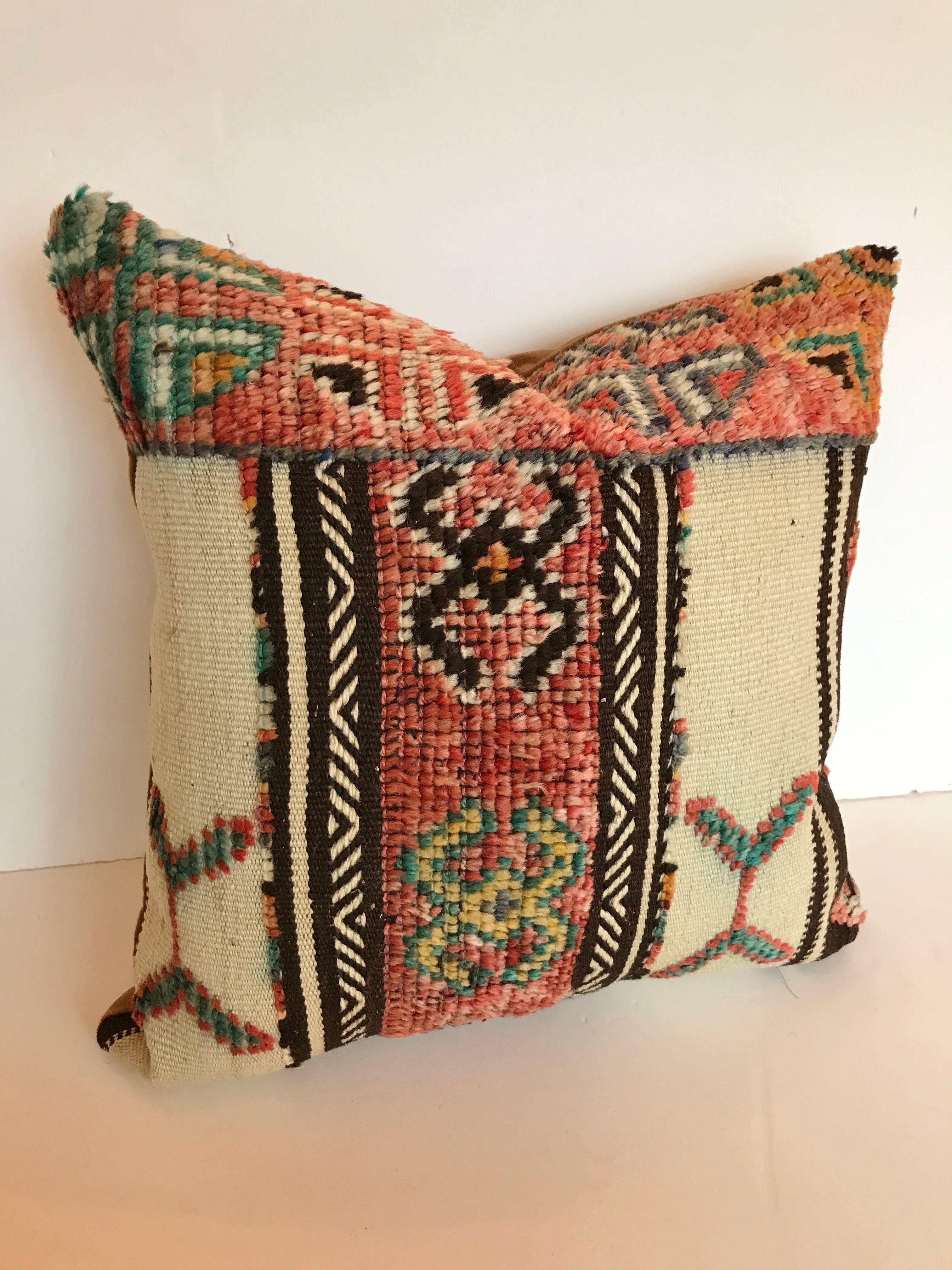 Custom Pillow cut from a Vintage Moroccan Hand Loomed Wool Berber Rug For Sale 1