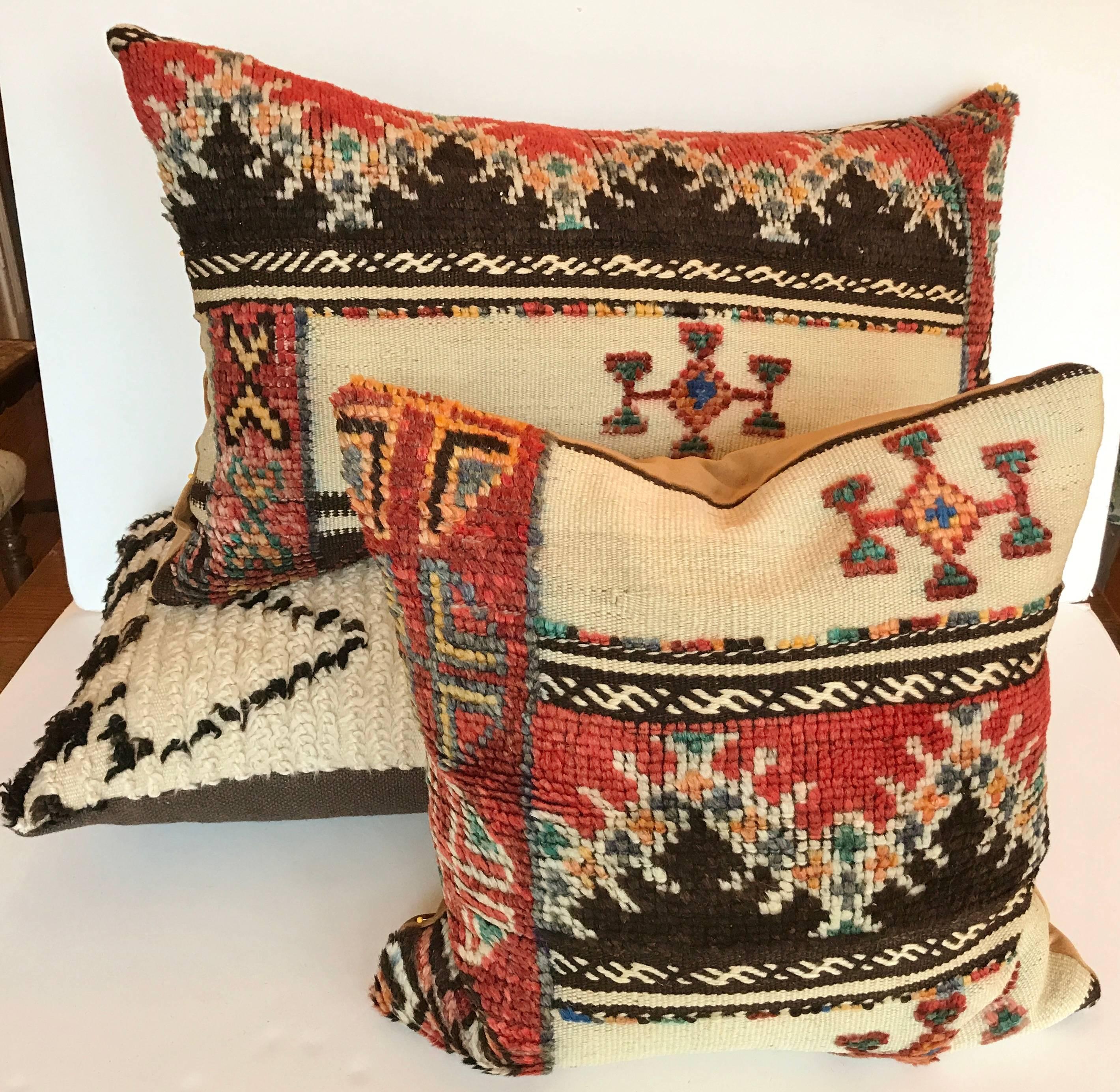 Custom Pillow cut from a Vintage Moroccan Hand Loomed Wool Berber Rug In Excellent Condition For Sale In Glen Ellyn, IL