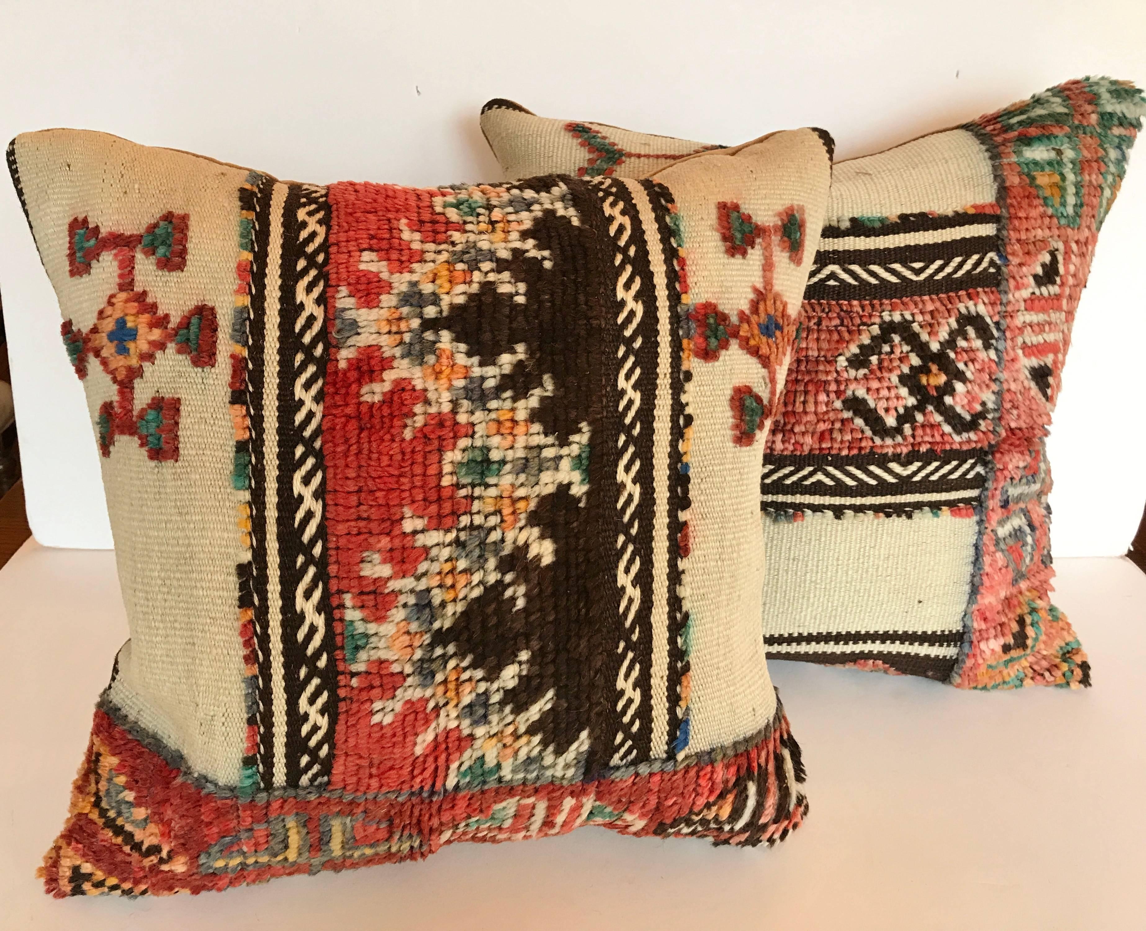 20th Century Custom Pillow cut from a Vintage Moroccan Hand Loomed Wool Berber Rug For Sale