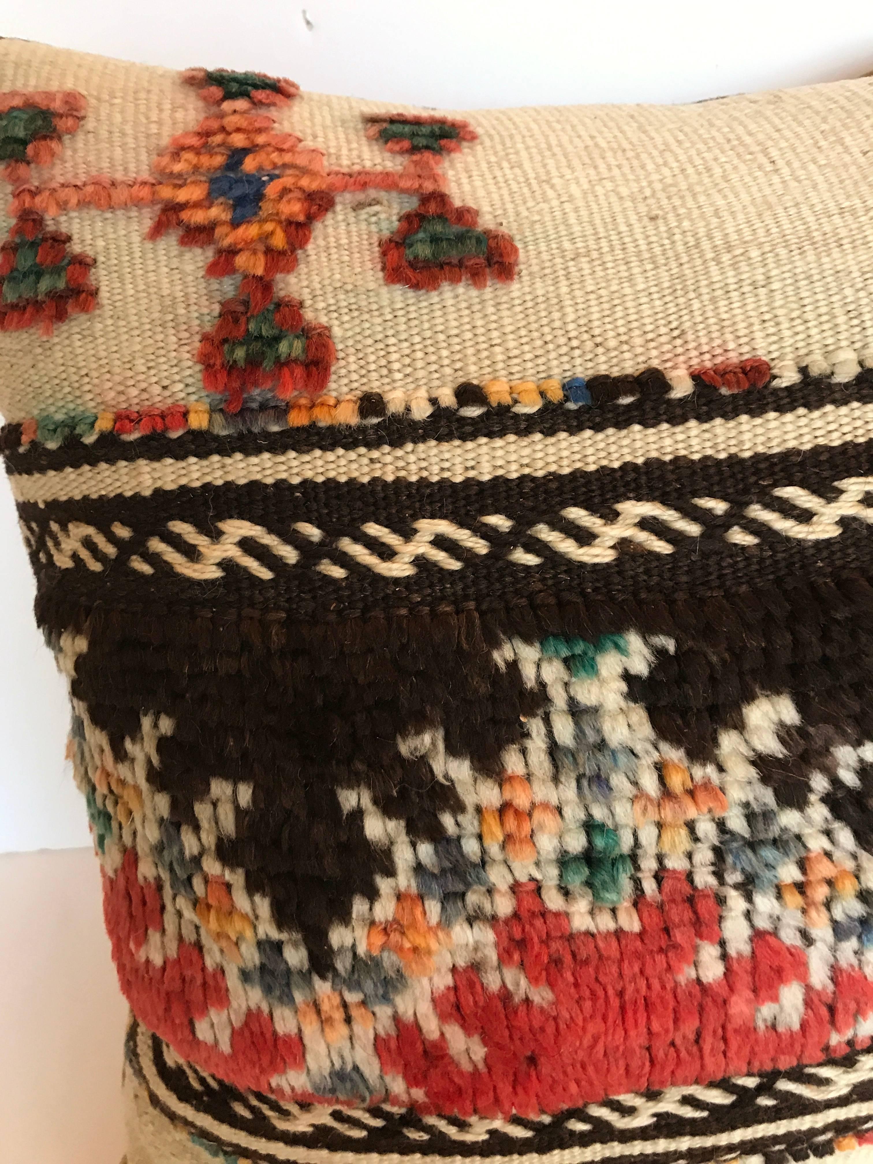 Custom Pillow cut from a Vintage Moroccan Hand Loomed Wool Berber Rug For Sale 1