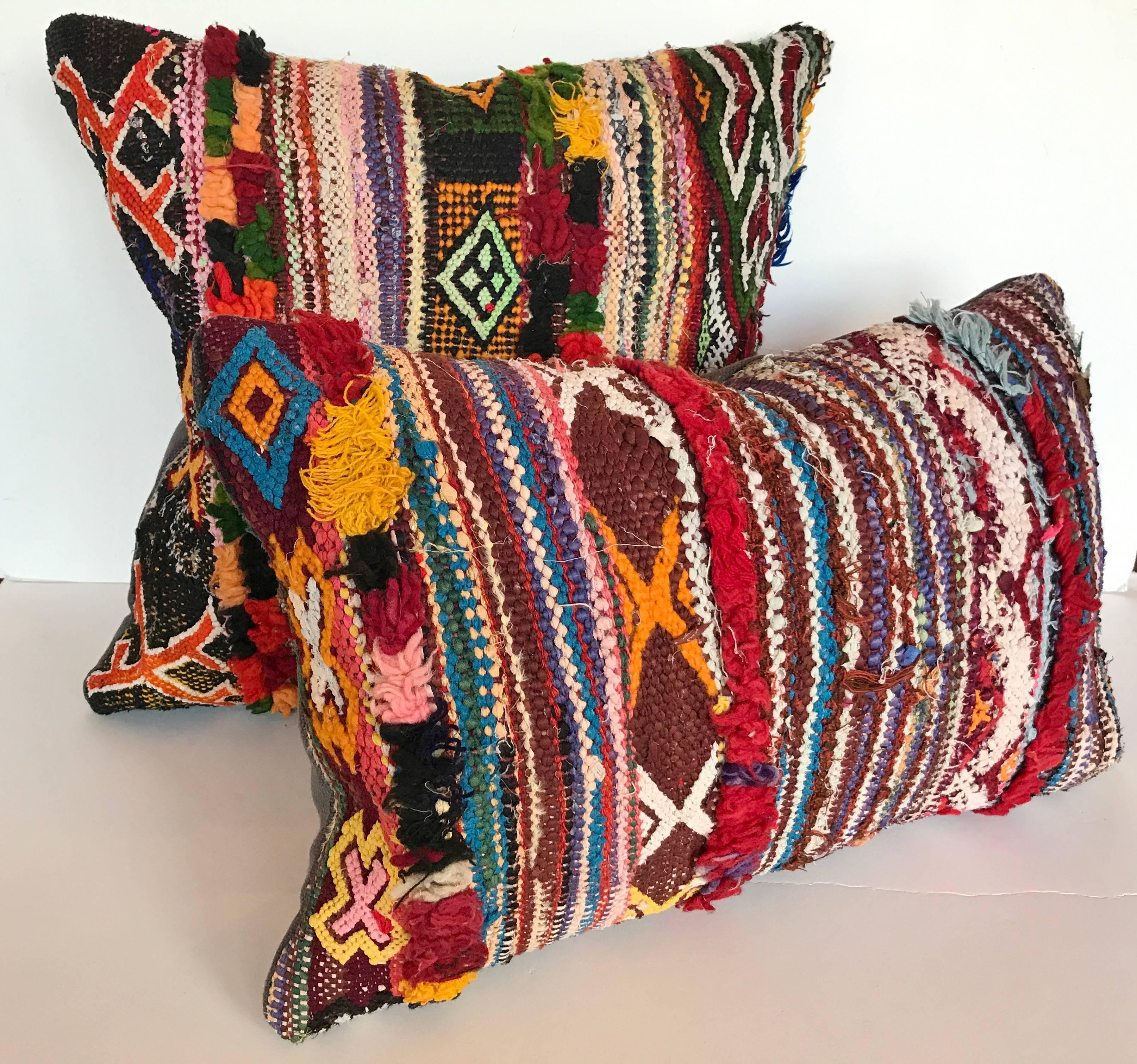 20th Century Custom Moroccan Pillow cut from a Vintage Hand Loomed Boucherouite Rug For Sale