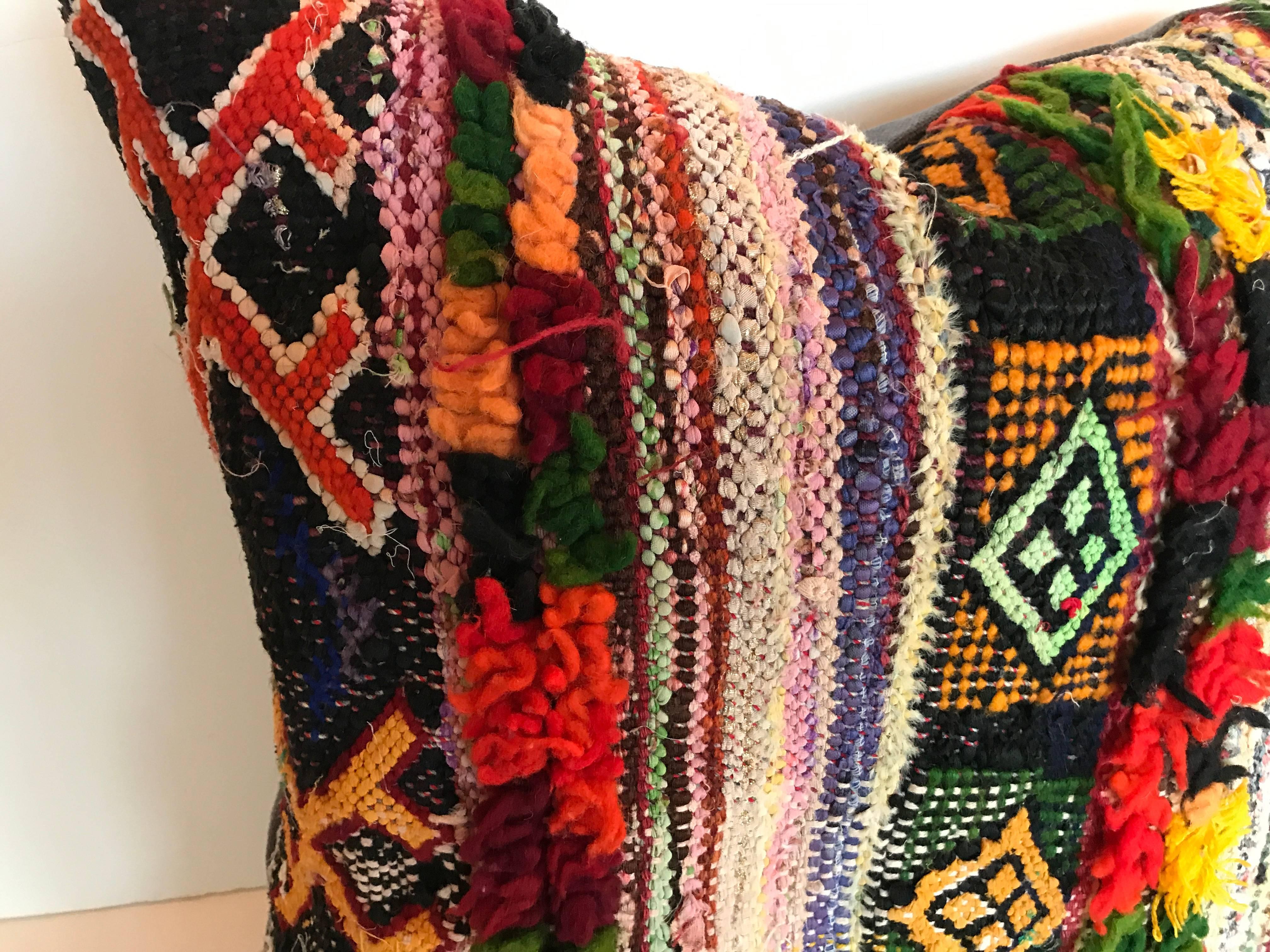 Custom Moroccan Pillow cut from a Vintage Hand Loomed Boucherouite Rug For Sale 2