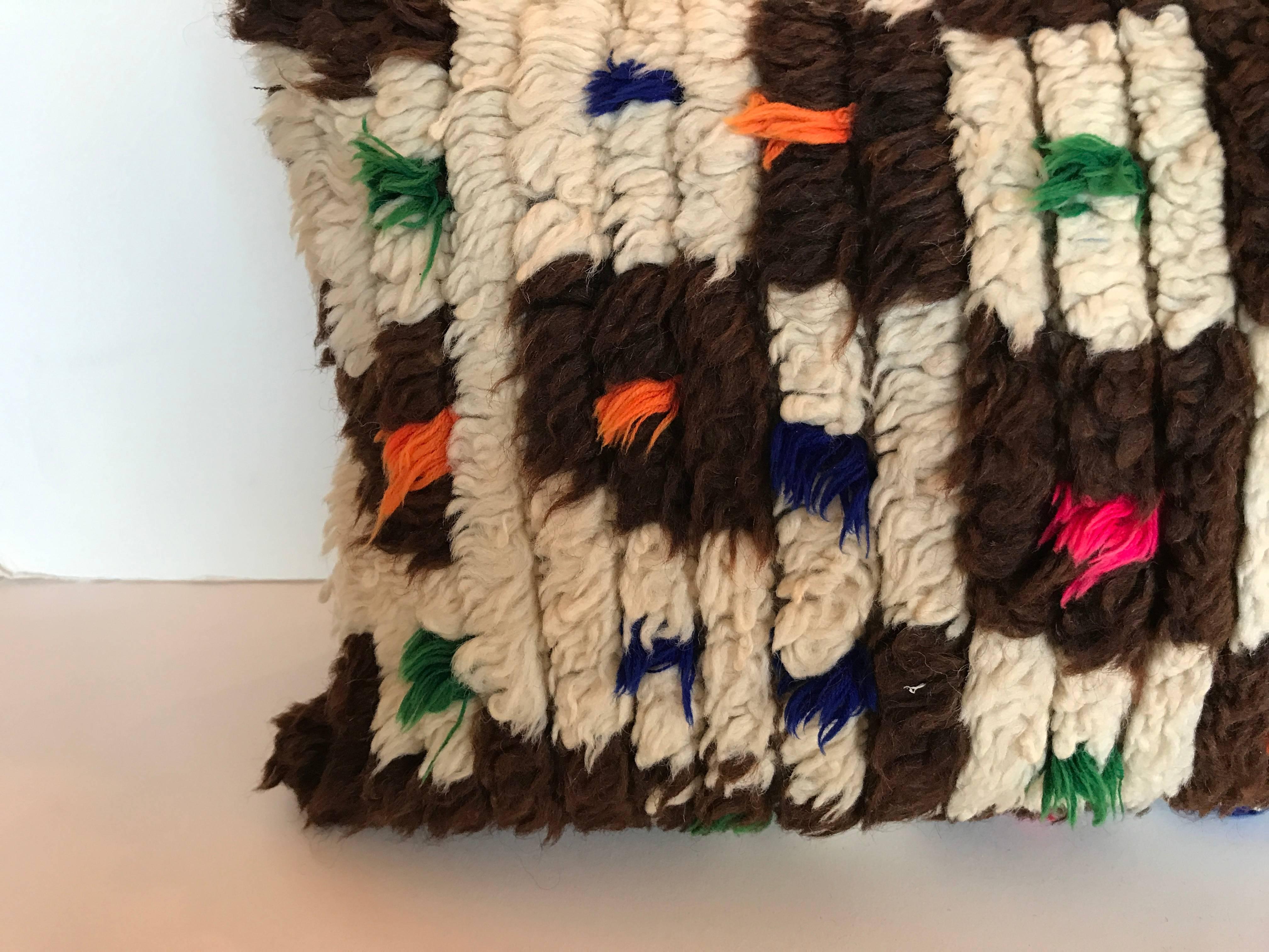 20th Century Custom Pillow cut from a Vintage Hand Loomed Wool Moroccan Berber Rug