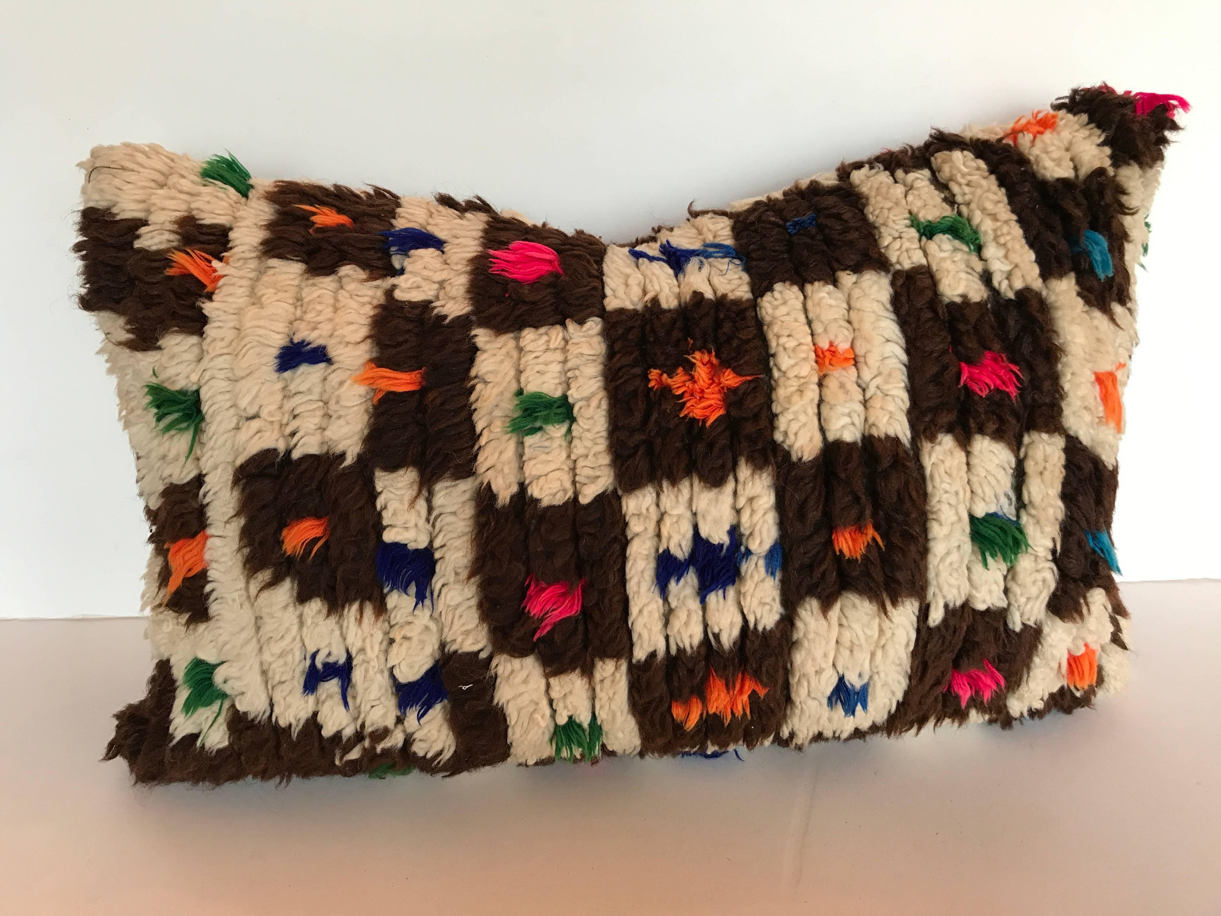 Custom Pillow cut from a Vintage Hand Loomed Wool Moroccan Berber Rug 2
