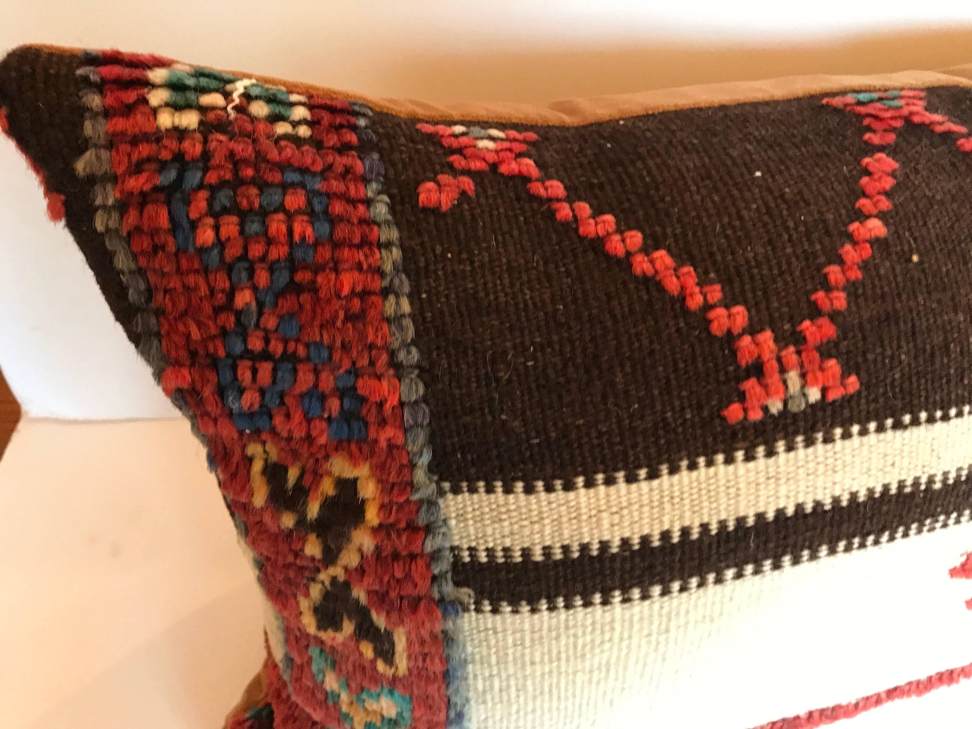 Custom Moroccan Pillow Cut from a Vintage Hand Loomed Wool Berber Rug In Excellent Condition For Sale In Glen Ellyn, IL