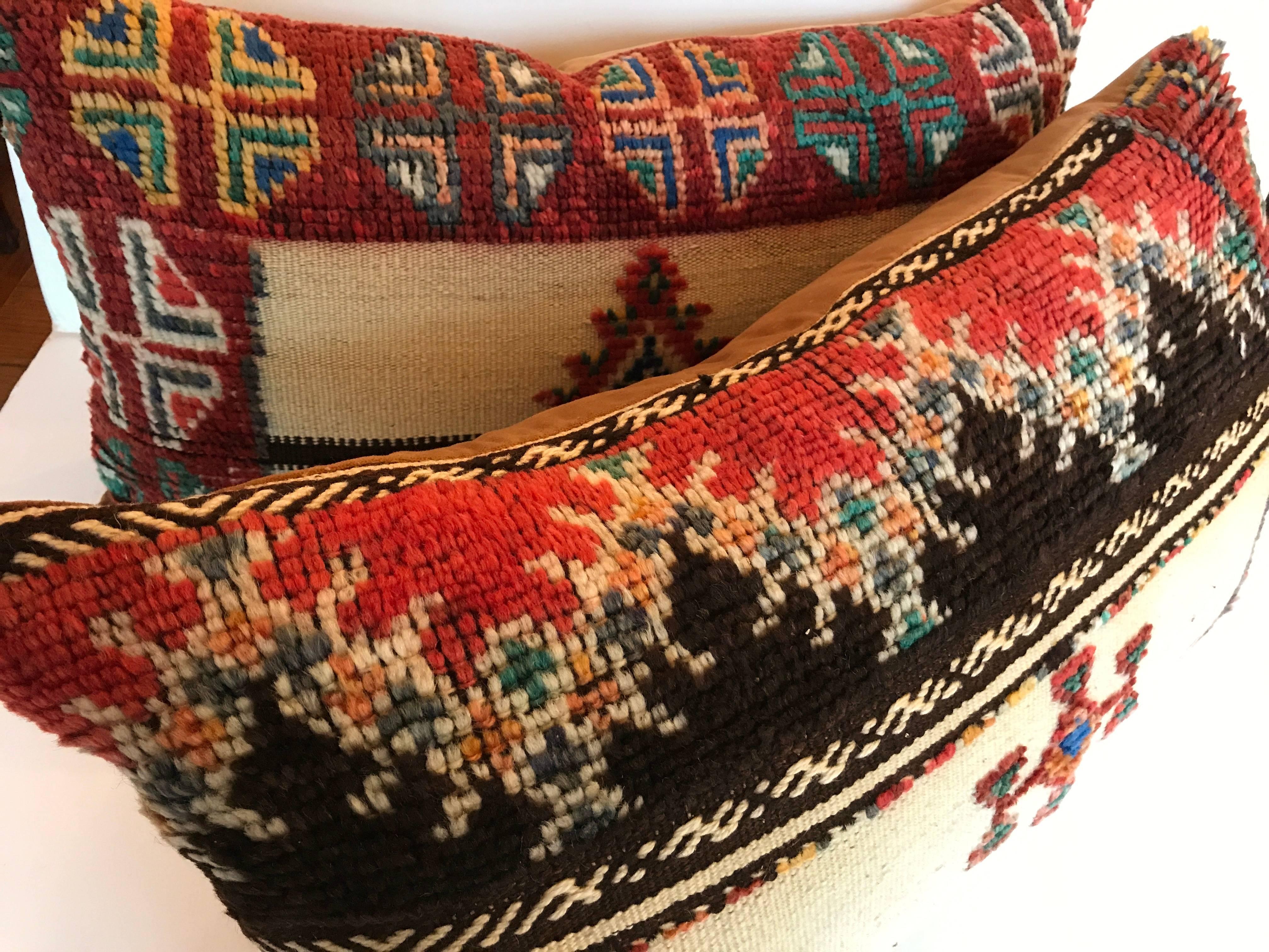 Custom Moroccan Pillow Cut from a Vintage Hand Loomed Wool Berber Rug For Sale 2