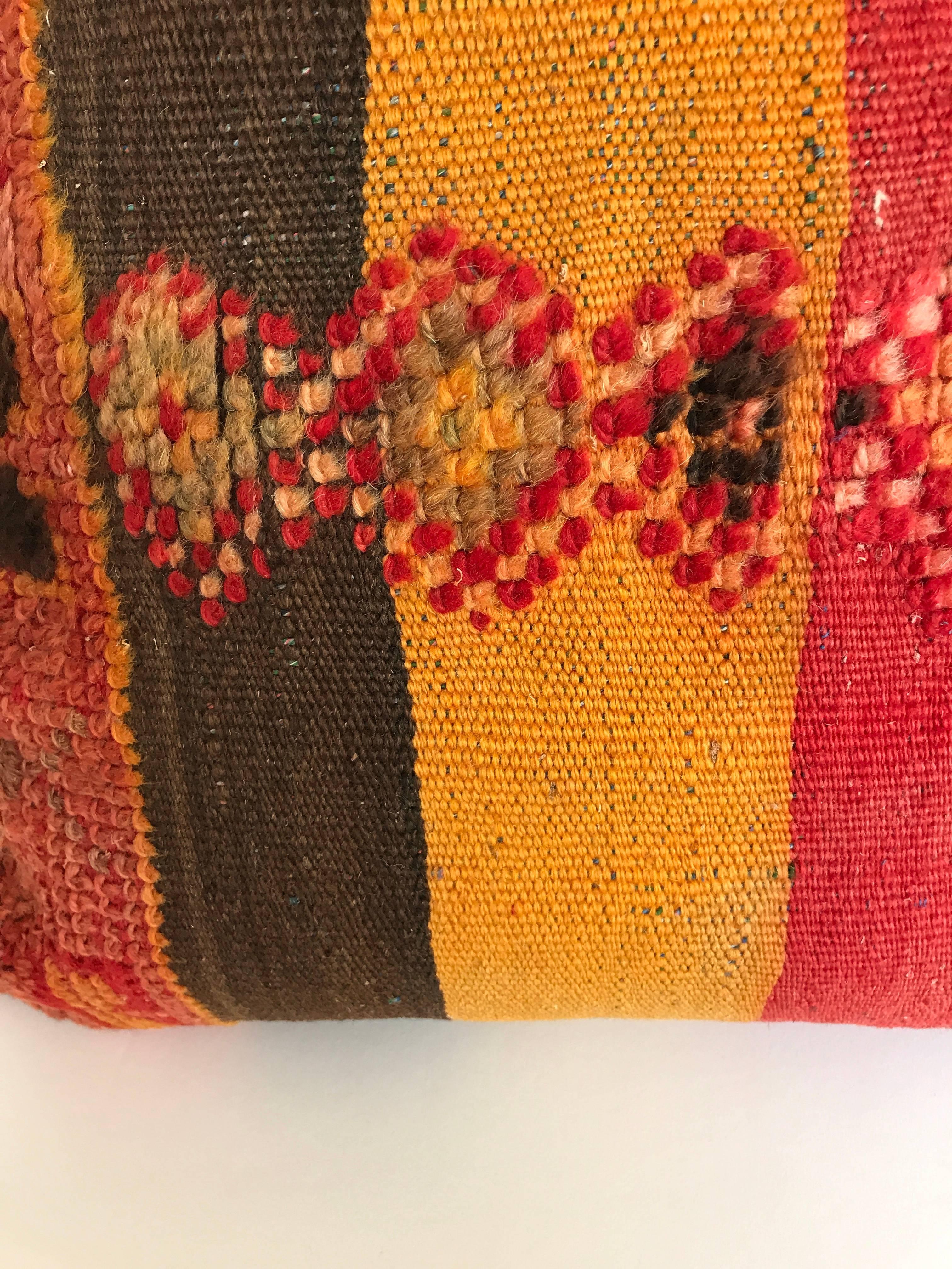 Custom Moroccan Pillow Cut from a Hand Loomed Wool Vintage Berber Rug In Good Condition In Glen Ellyn, IL