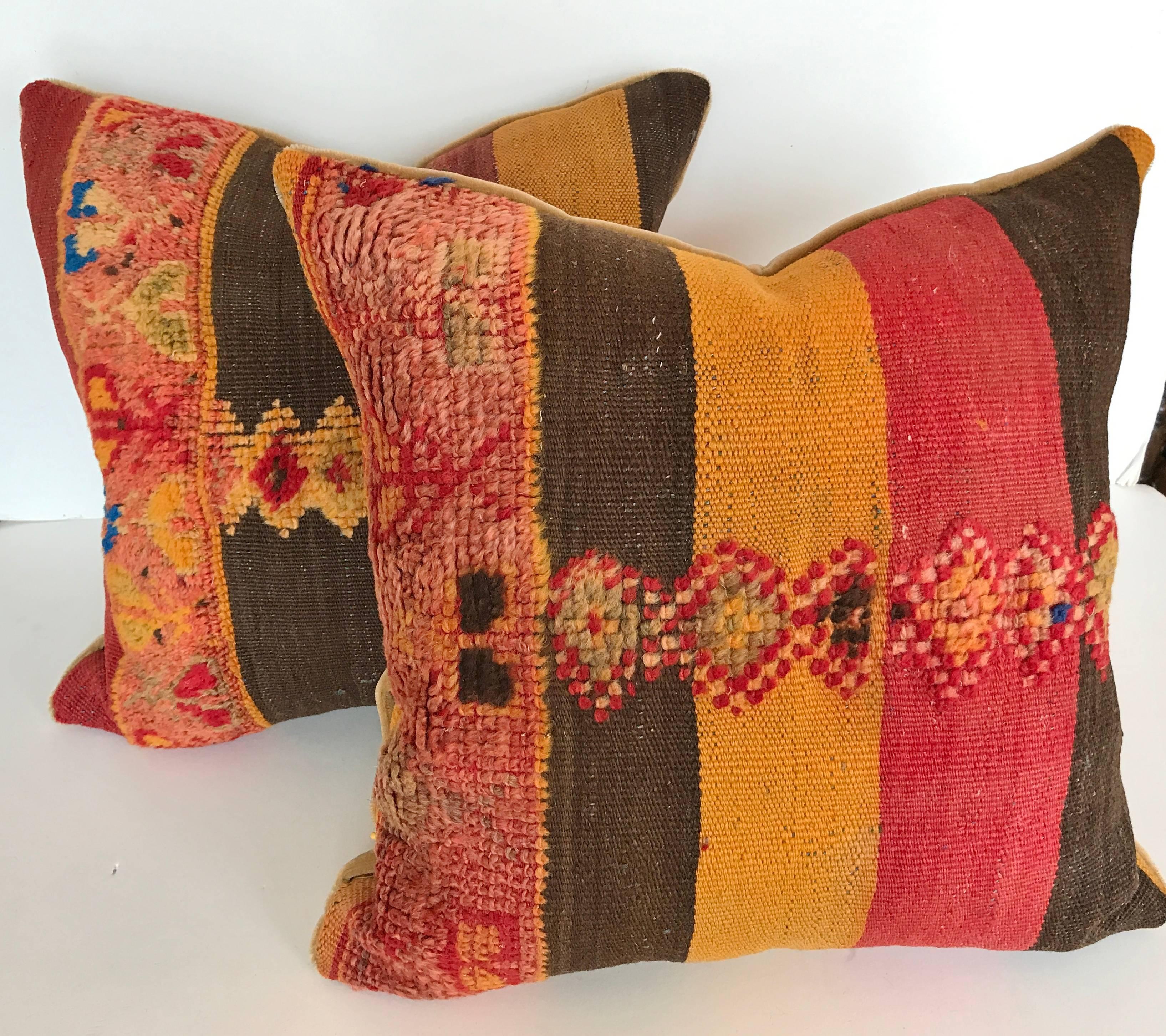 Custom Moroccan Pillow Cut from a Hand Loomed Wool Vintage Berber Rug 1