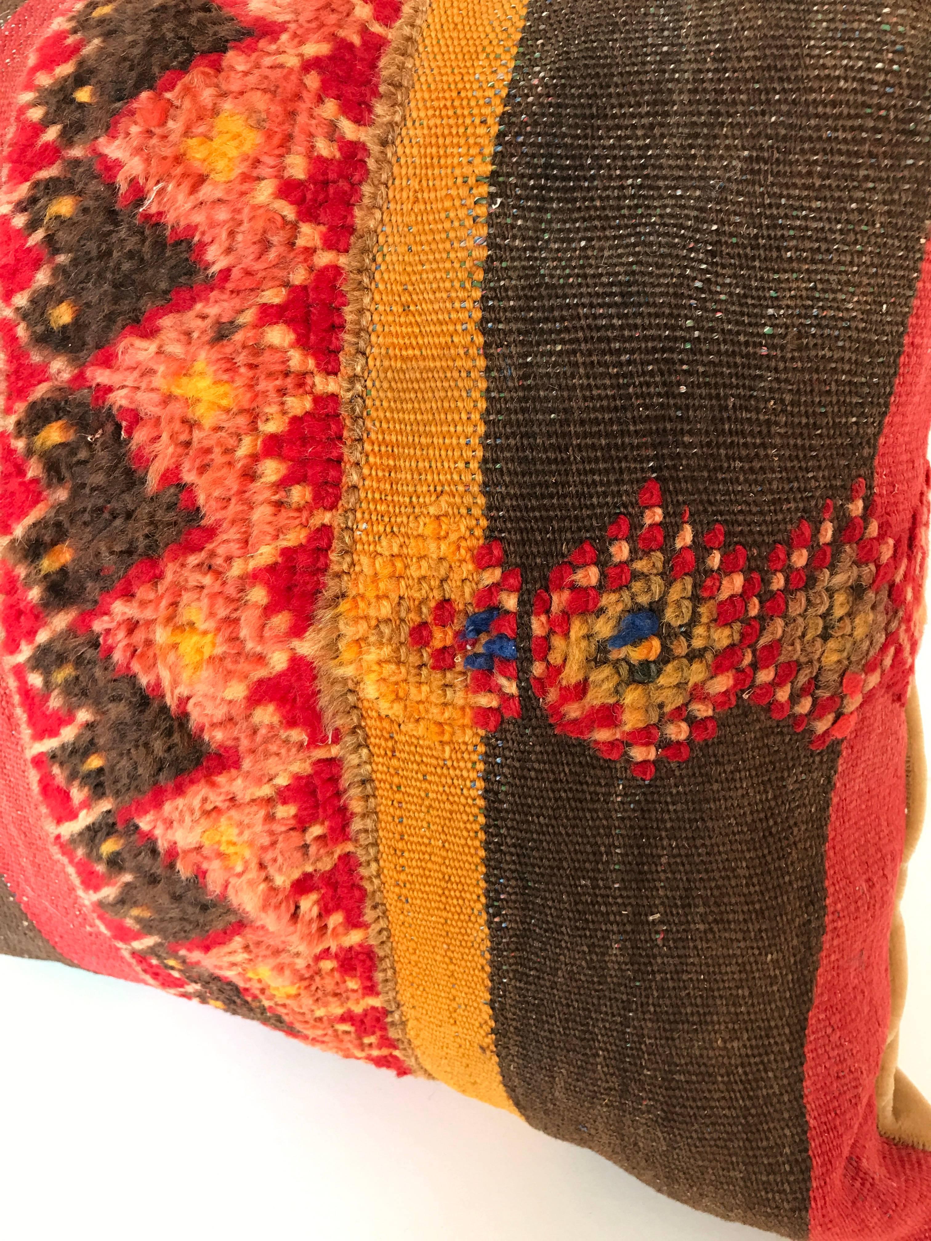 Hand-Woven Custom Moroccan Hand Loomed Wool Pillow Cut from a Vintage Berber Rug For Sale