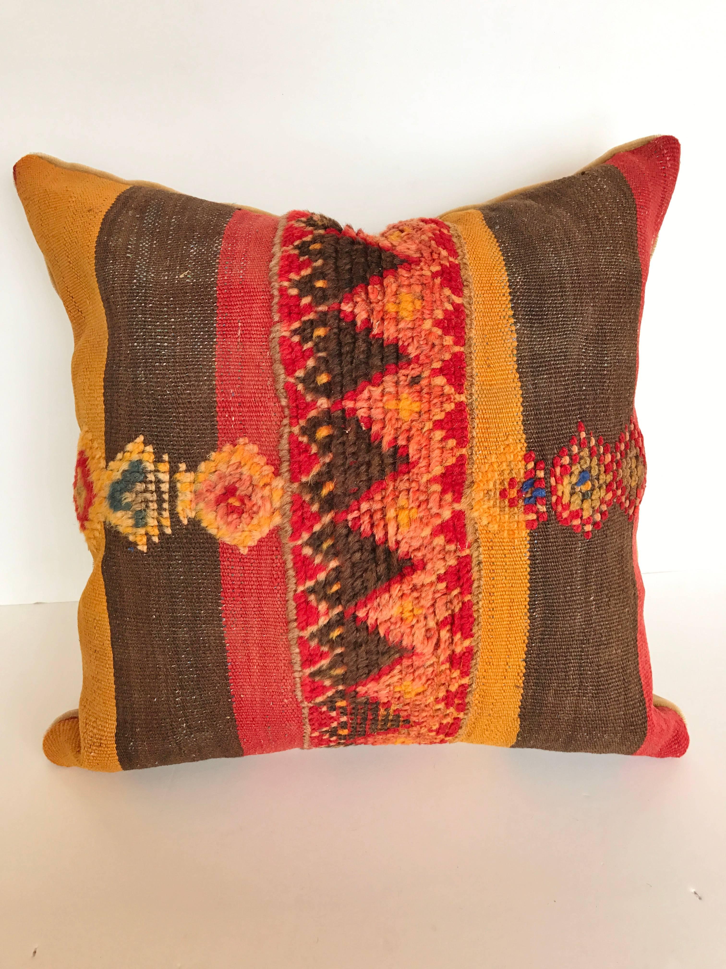 Custom Moroccan Hand Loomed Wool Pillow Cut from a Vintage Berber Rug For Sale 1