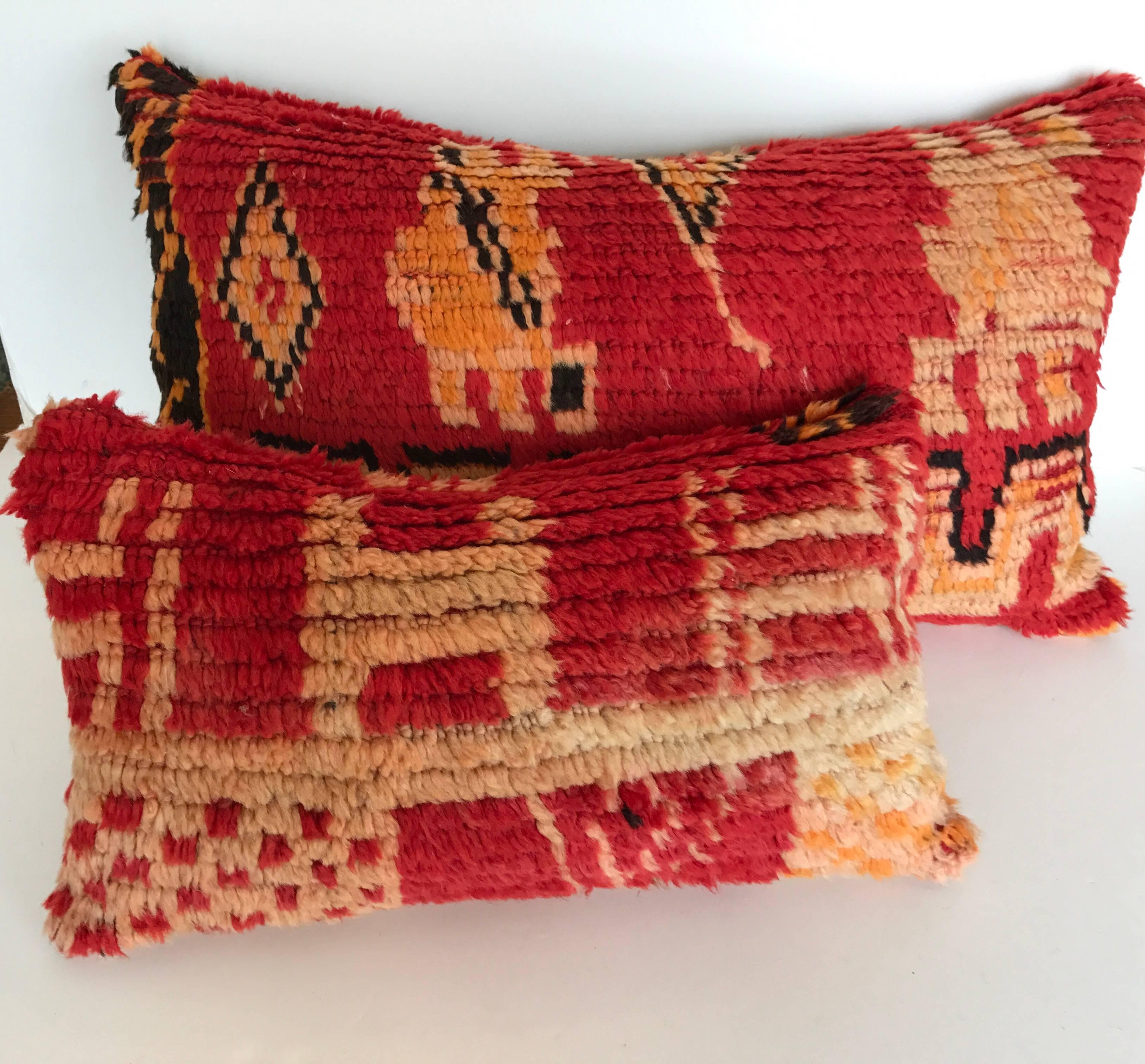 Moroccan Custom Pillow cut from a Berber Hand Loomed Wool Rug, Atlas Mountains For Sale 1