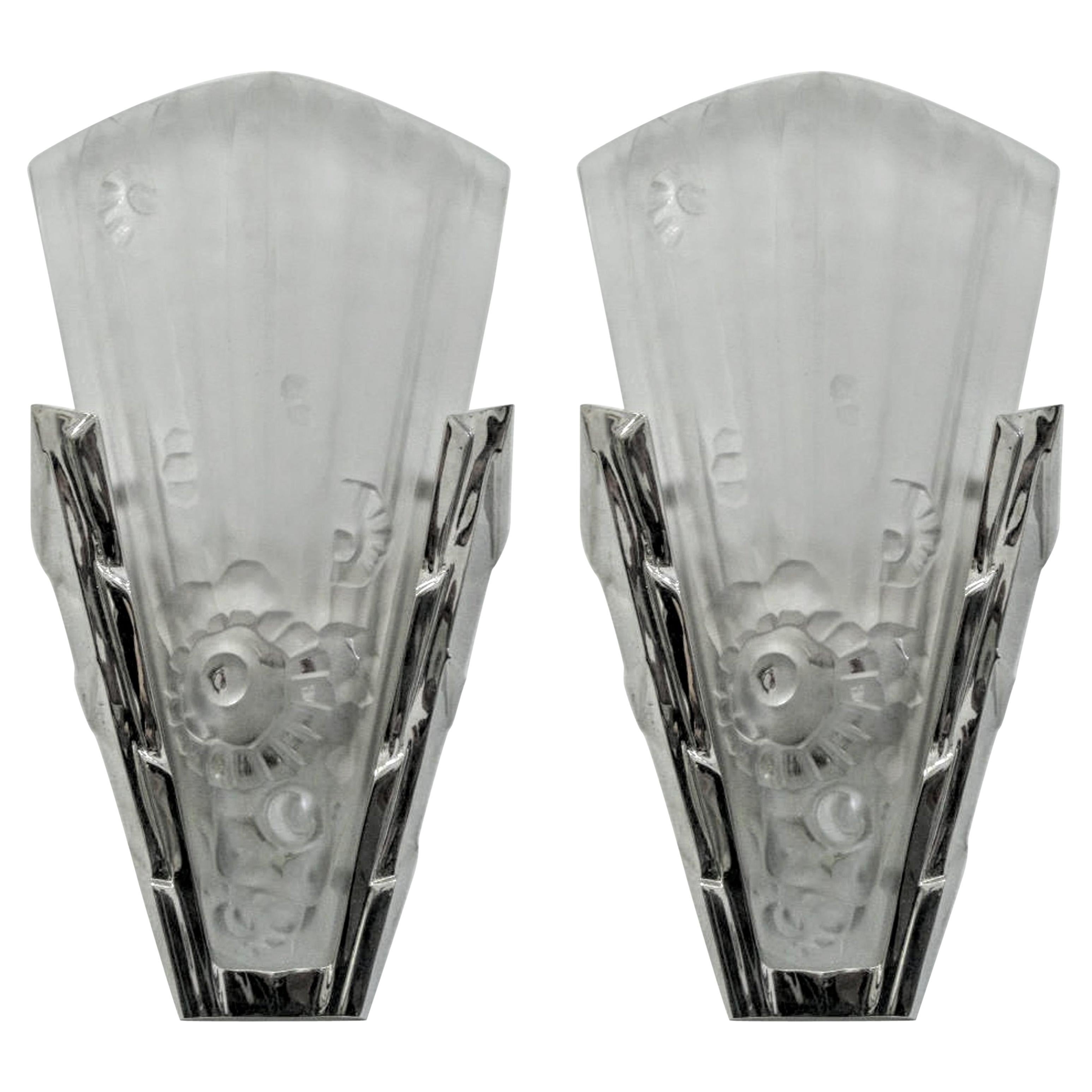 Coppia di Art Deco francesi di Genet Lampade da parete Michon