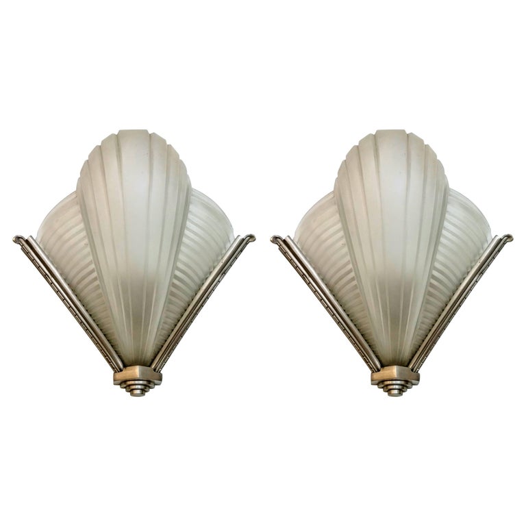 Pair of French Art Deco Wall Sconces by Petitot For Sale