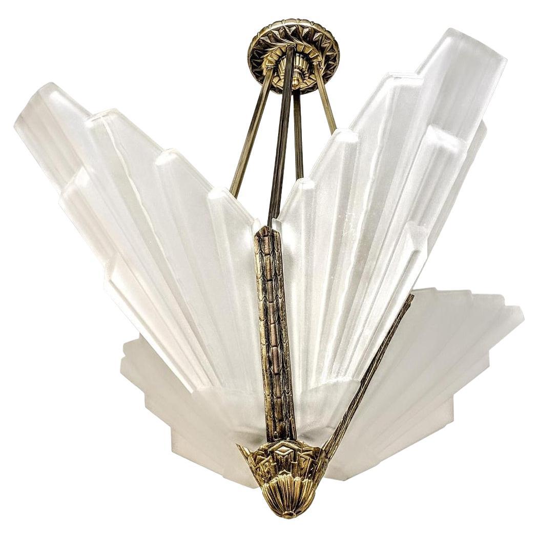 French Art Deco Skyscraper Chandelier by Sabino For Sale