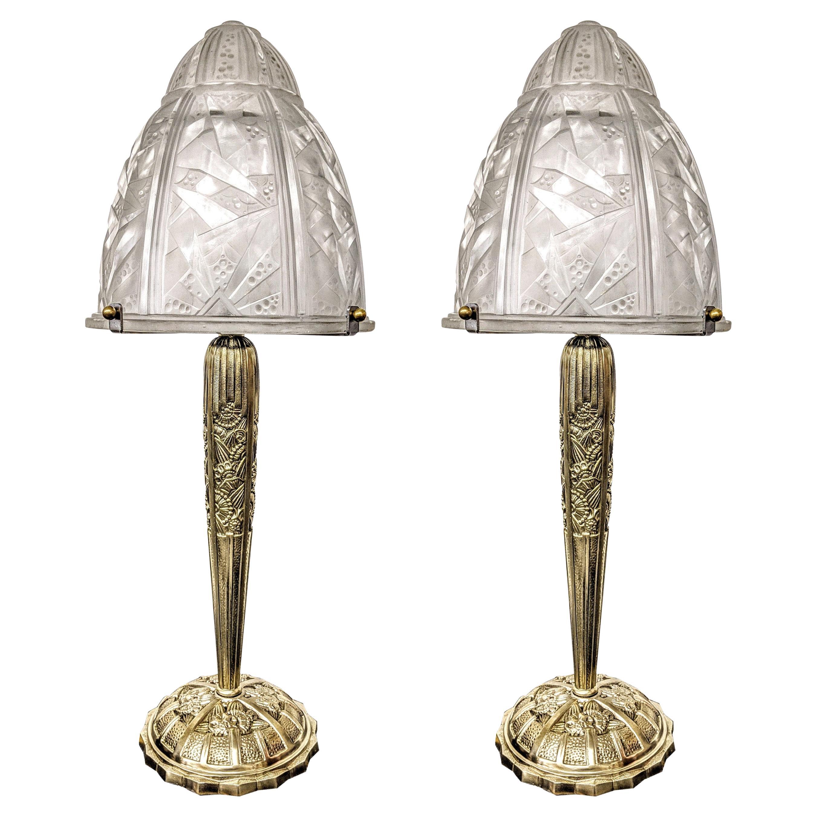 Paar französische Art-déco-Tischlampen von Muller Frères