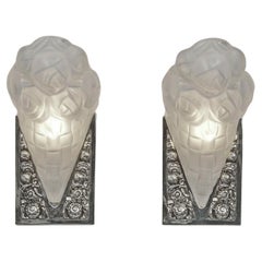 Retro Pair of French Art Deco Wall Sconces Signed by Degue