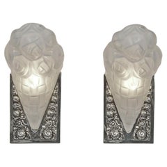 Pair of French Art Deco Wall Sconces Signed by Degue