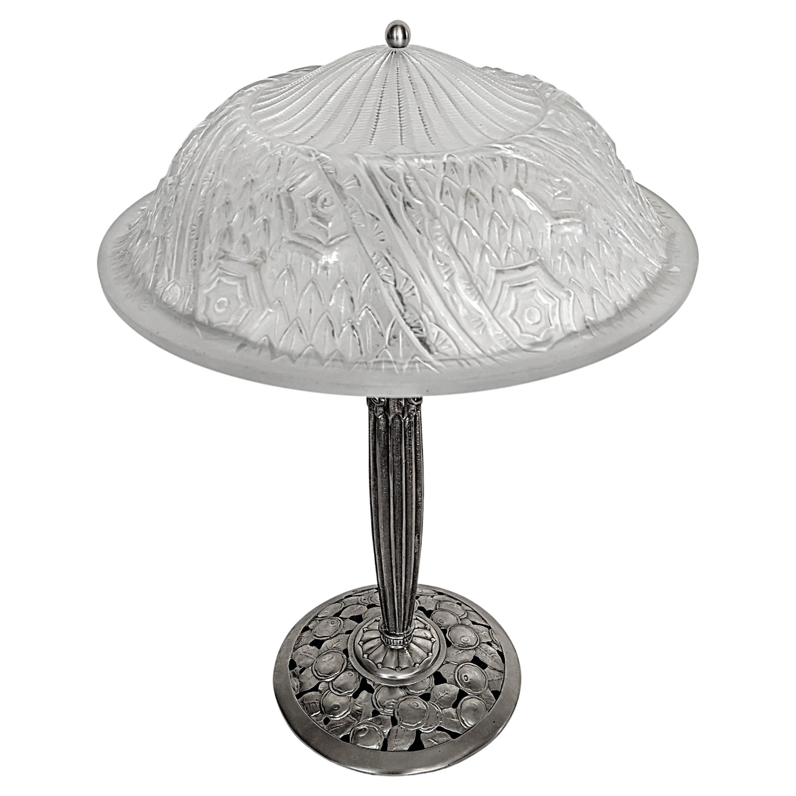 Cast French Art Deco Table Lamp by Schneider