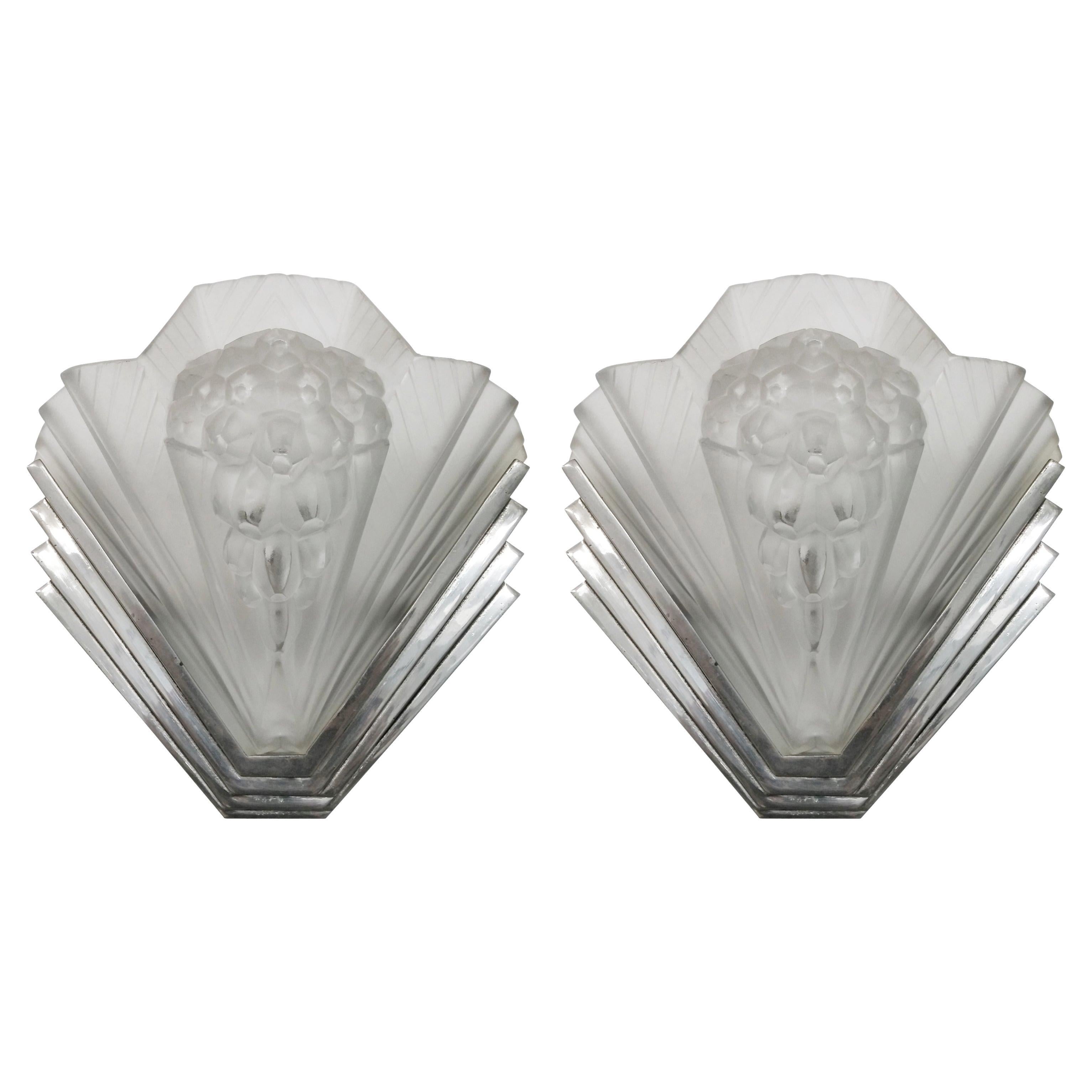 Pair of French Art Deco Wall Sconces Signed by Petitot (2 pairs available)